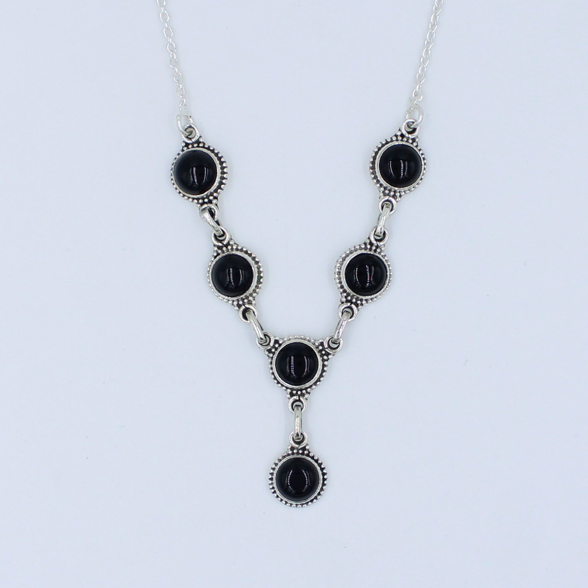 Natural Black Onyx 925 Sterling Silver Handmade Necklace