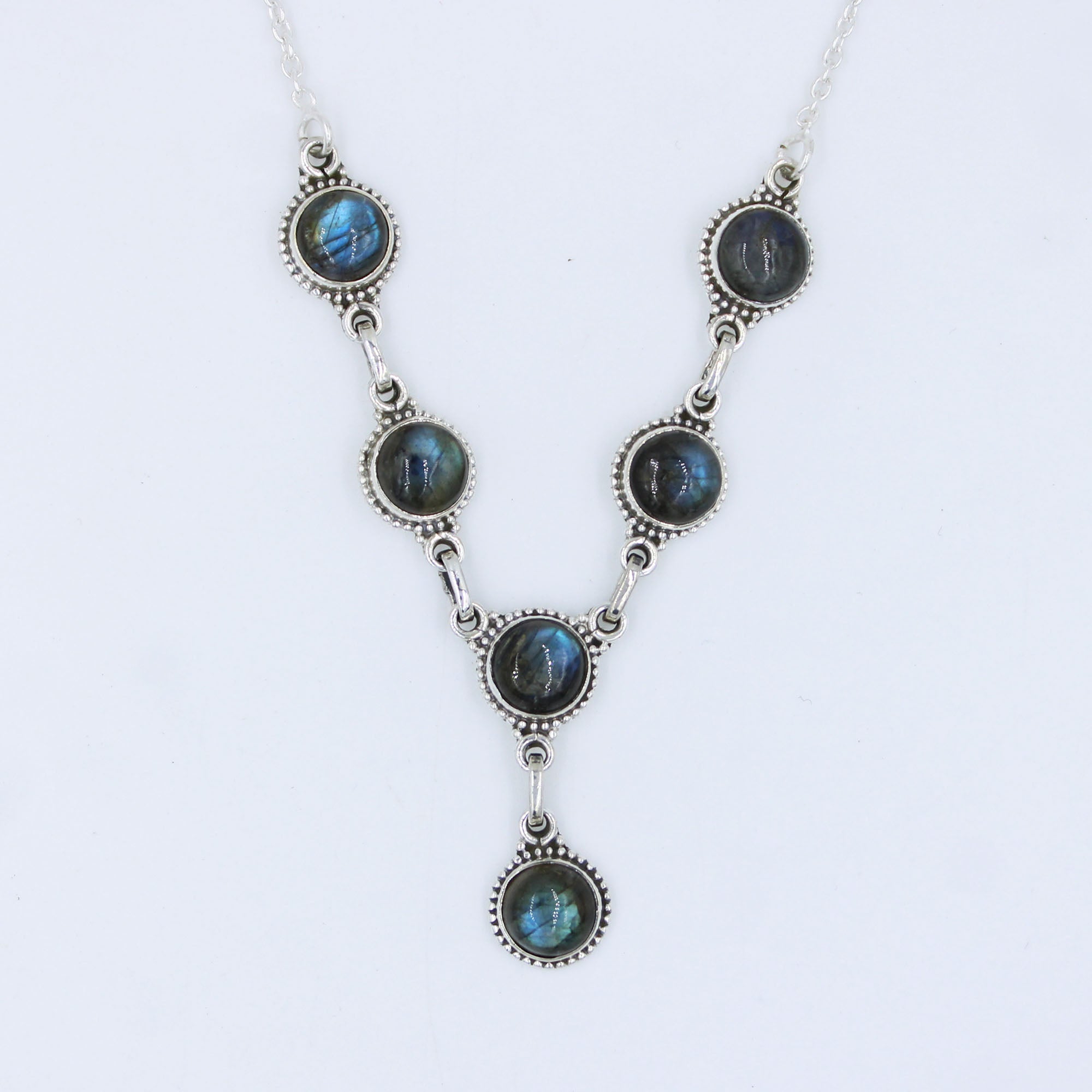 Natural labradorite Stone 925 Silver Necklace Chain