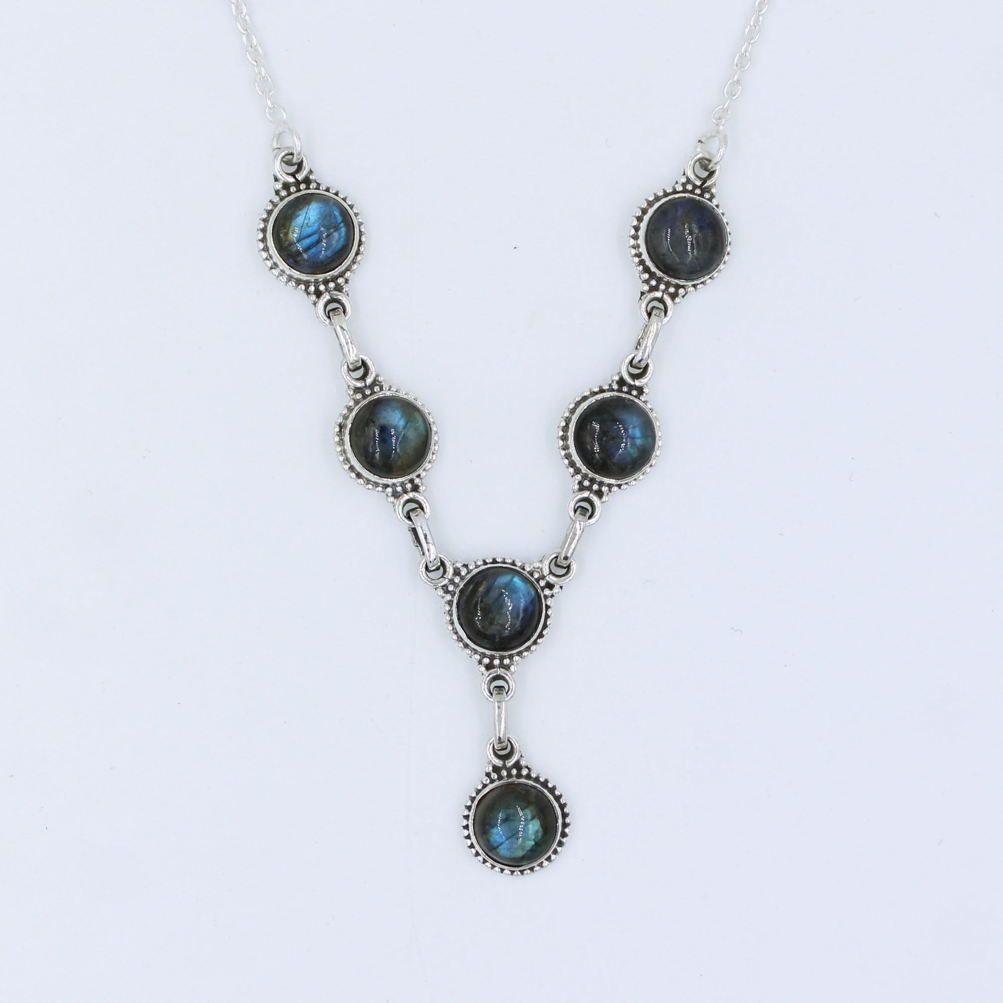 Natural labradorite Stone 925 Silver Necklace Chain