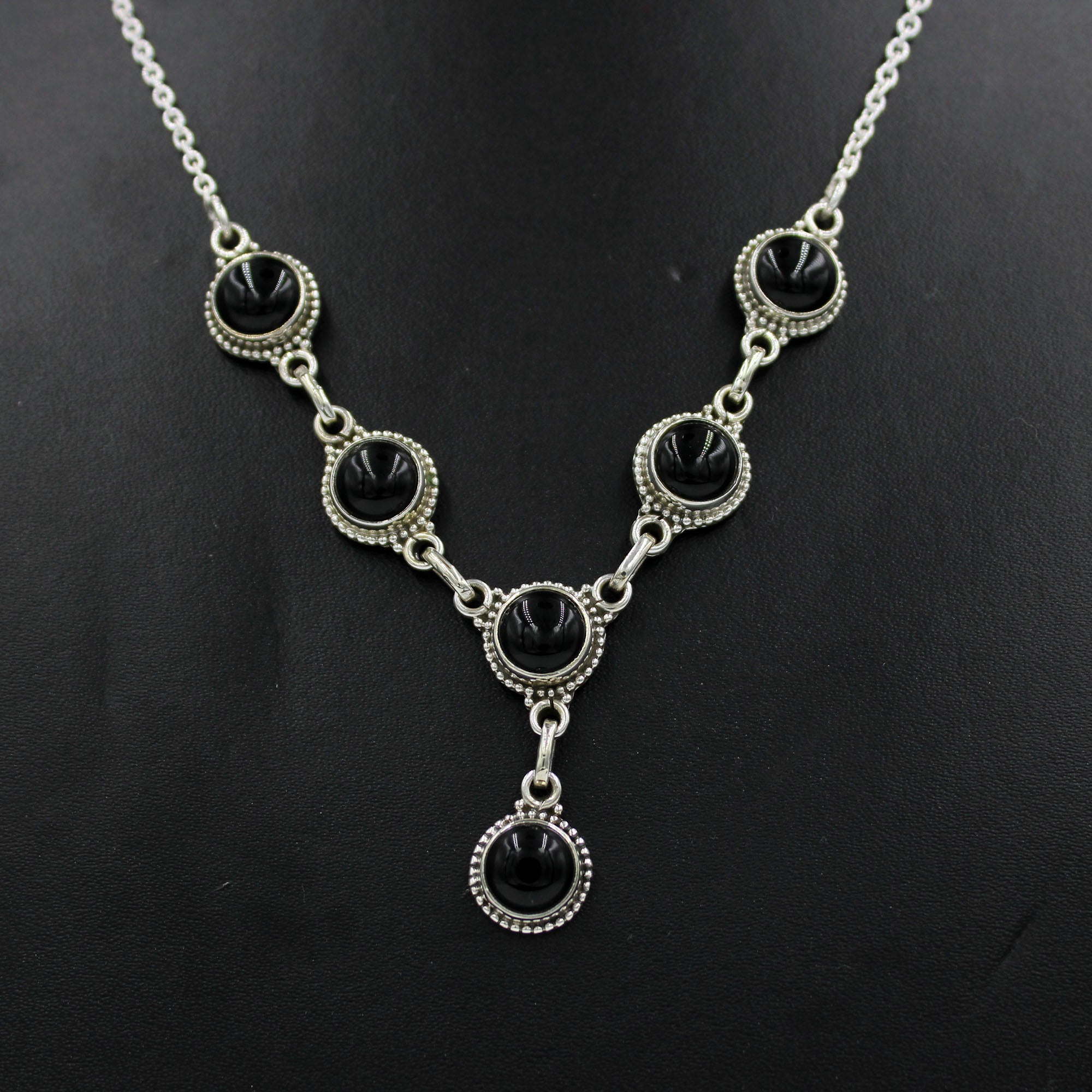 Natural Black Onyx 925 Sterling Silver Handmade Necklace