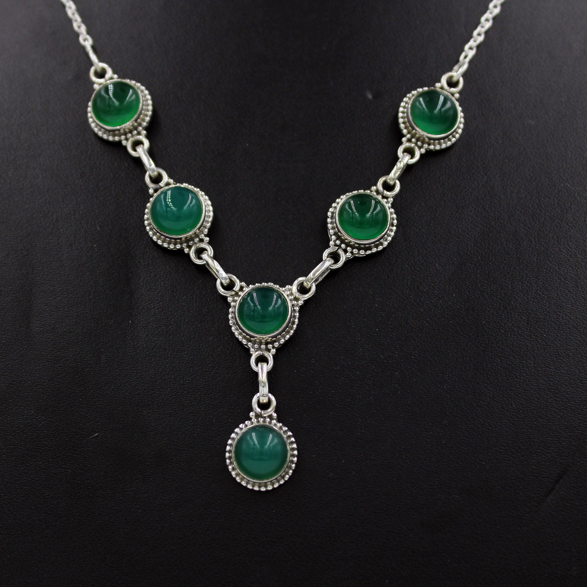 Green Onyx 925 Silver Women's Chain Necklace