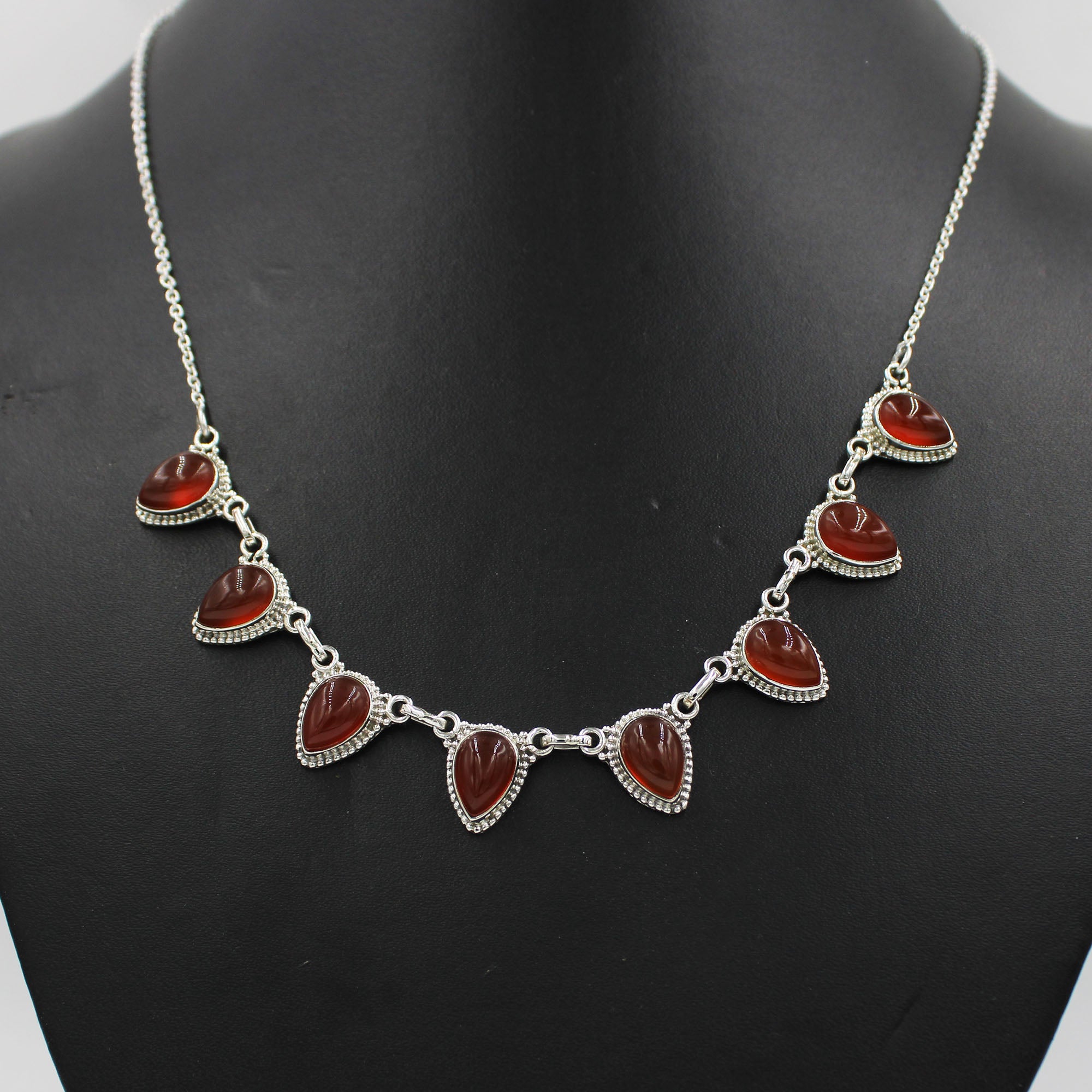 Natural Carnelian Onyx 925 Sterling Silver Necklace