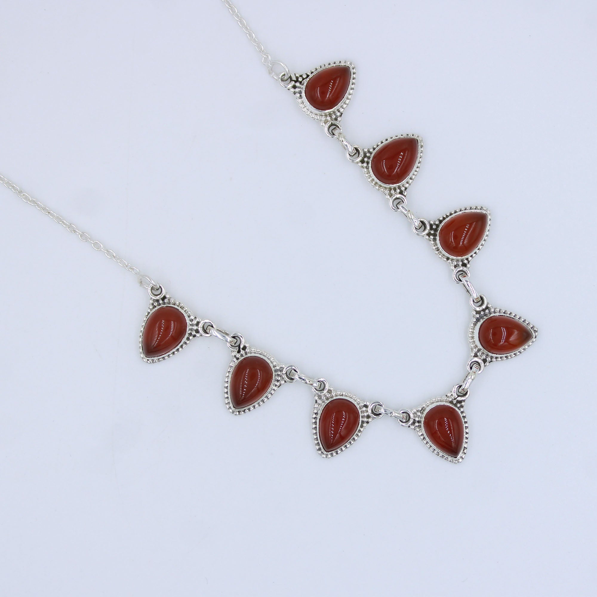 Natural Carnelian Onyx 925 Sterling Silver Necklace