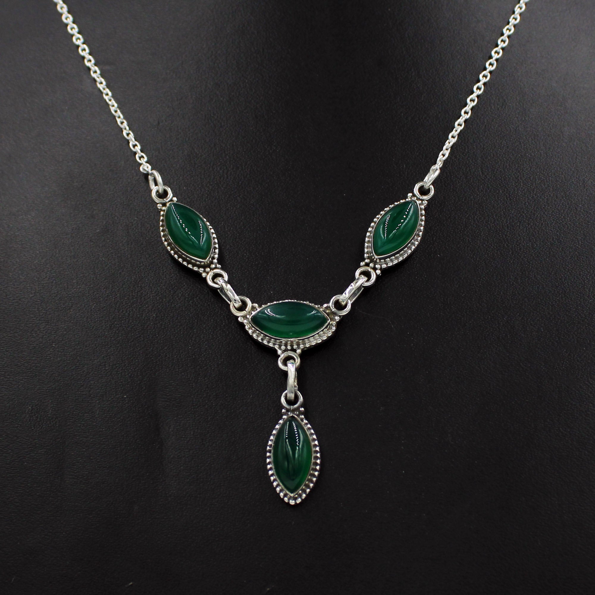 Green Onyx Marquise 925 Silver Necklace