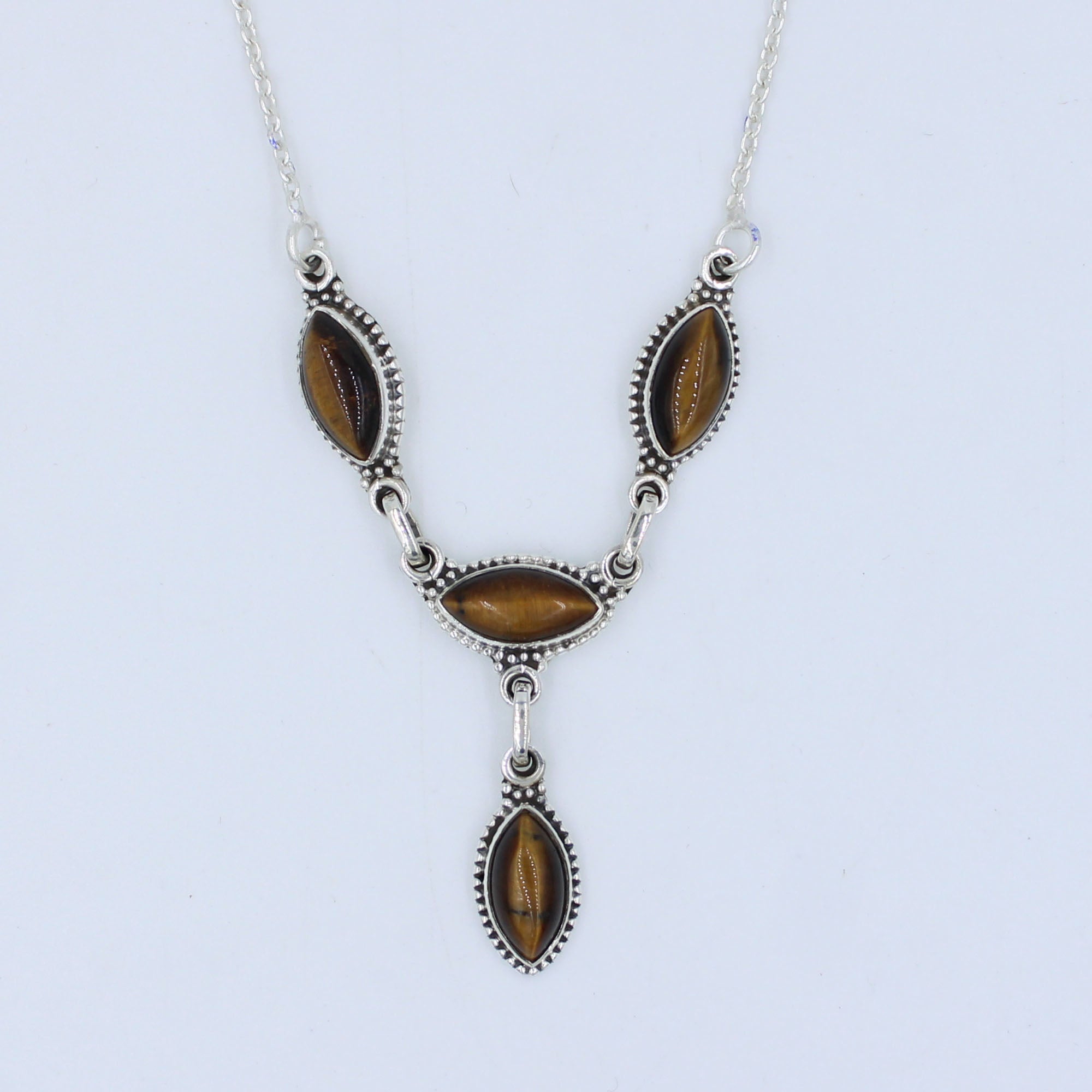 Marquise Tiger Eye Sterling Silver Women Necklace