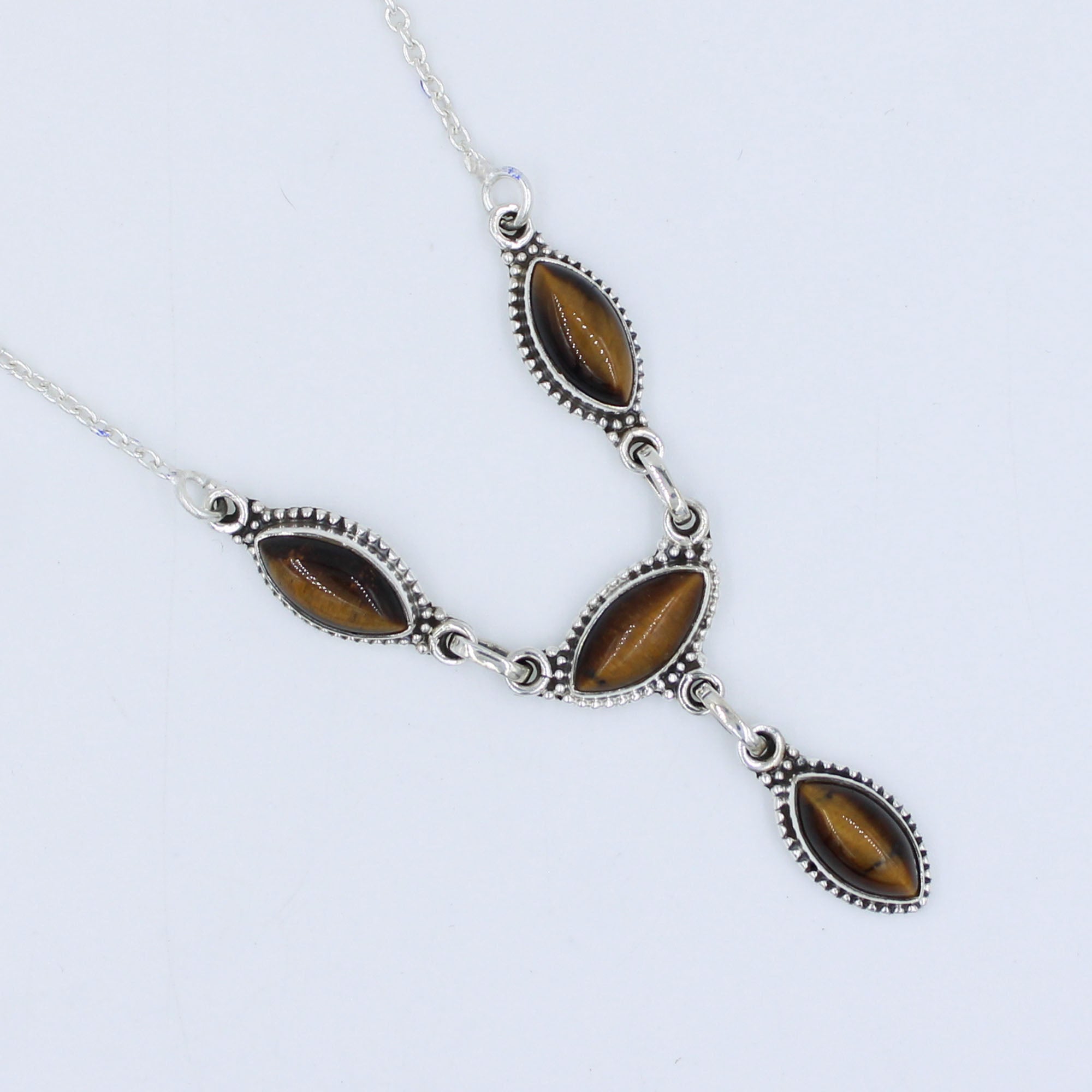 Marquise Tiger Eye Sterling Silver Women Necklace