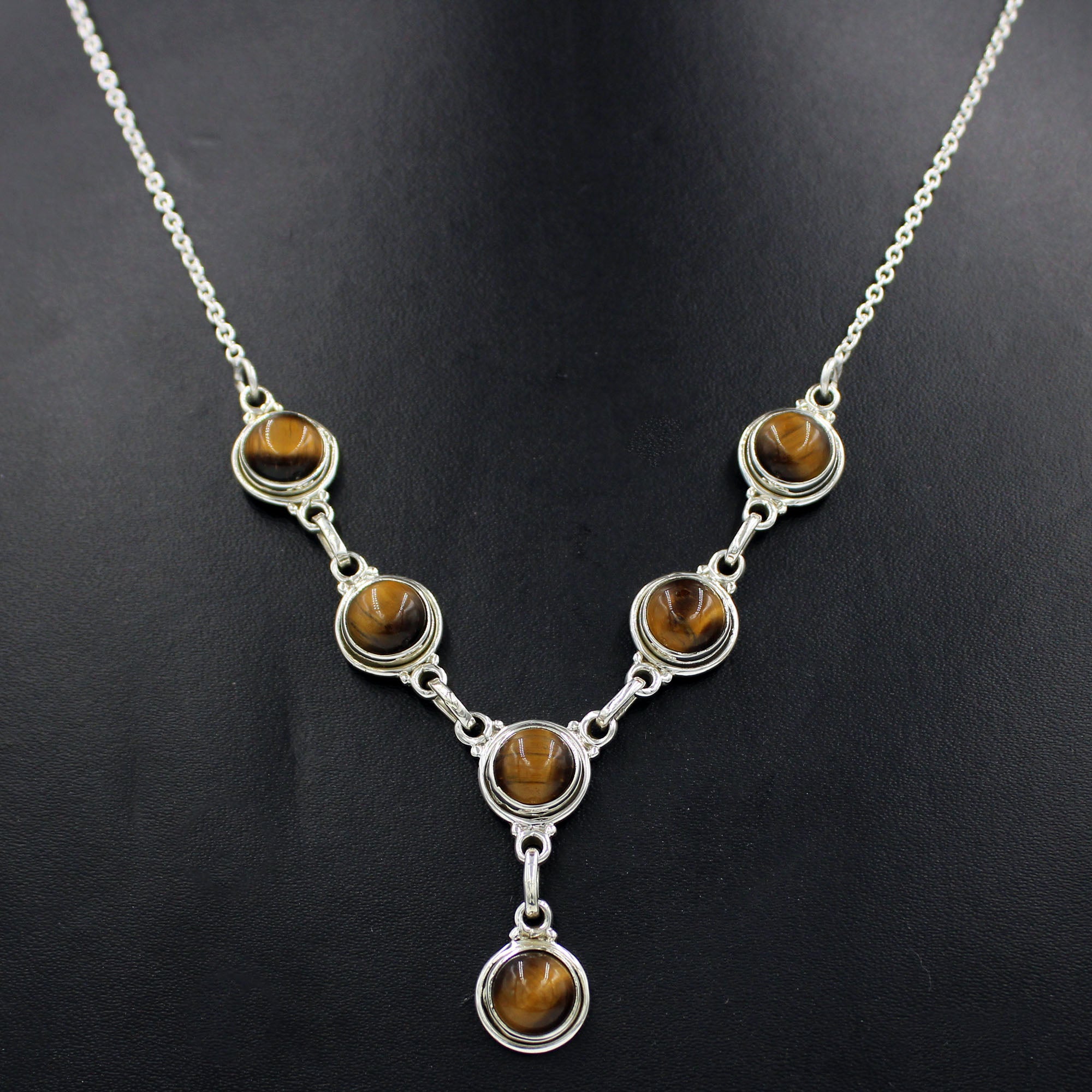 Natural Tiger eye 925 Silver Necklace