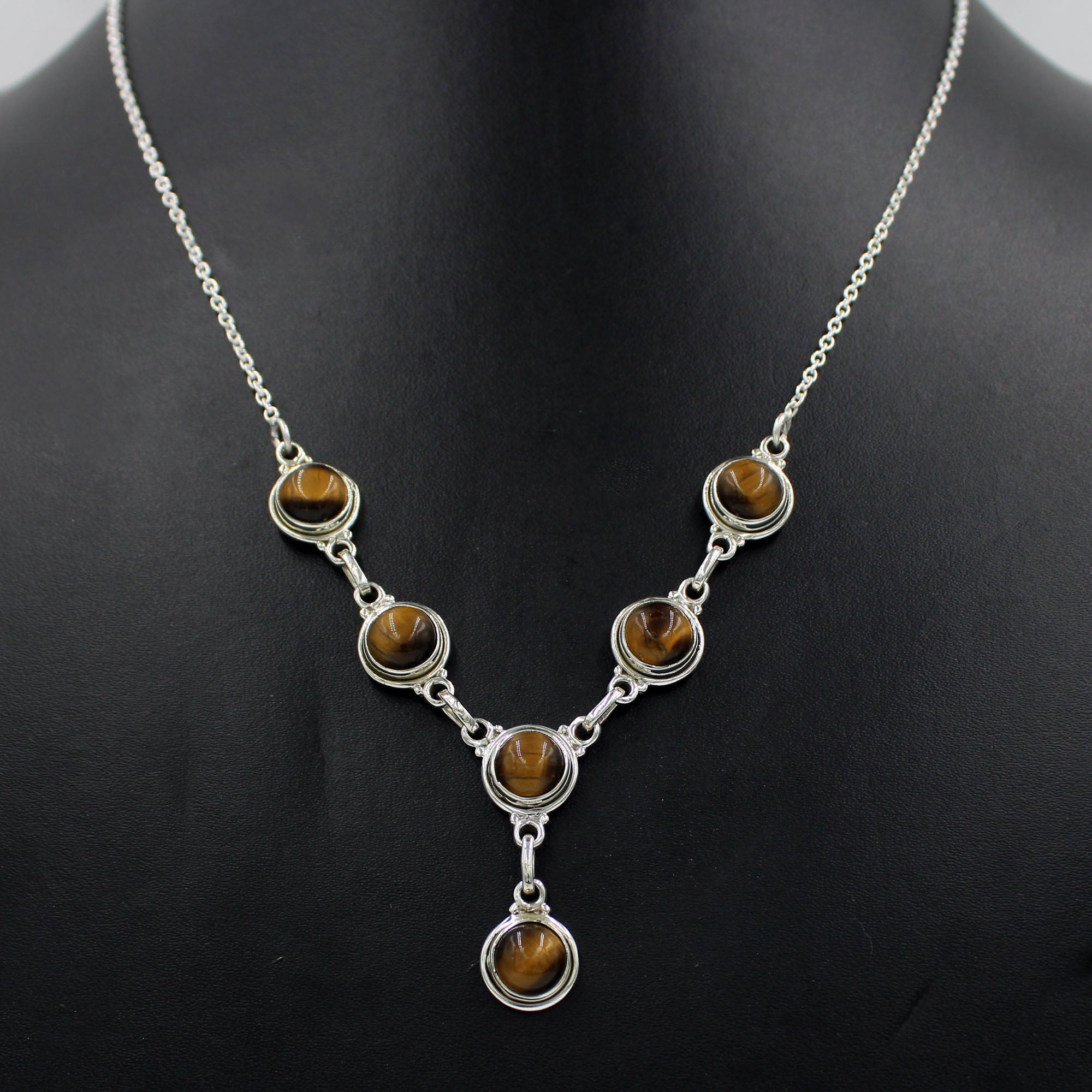 Natural Tiger eye 925 Silver Necklace