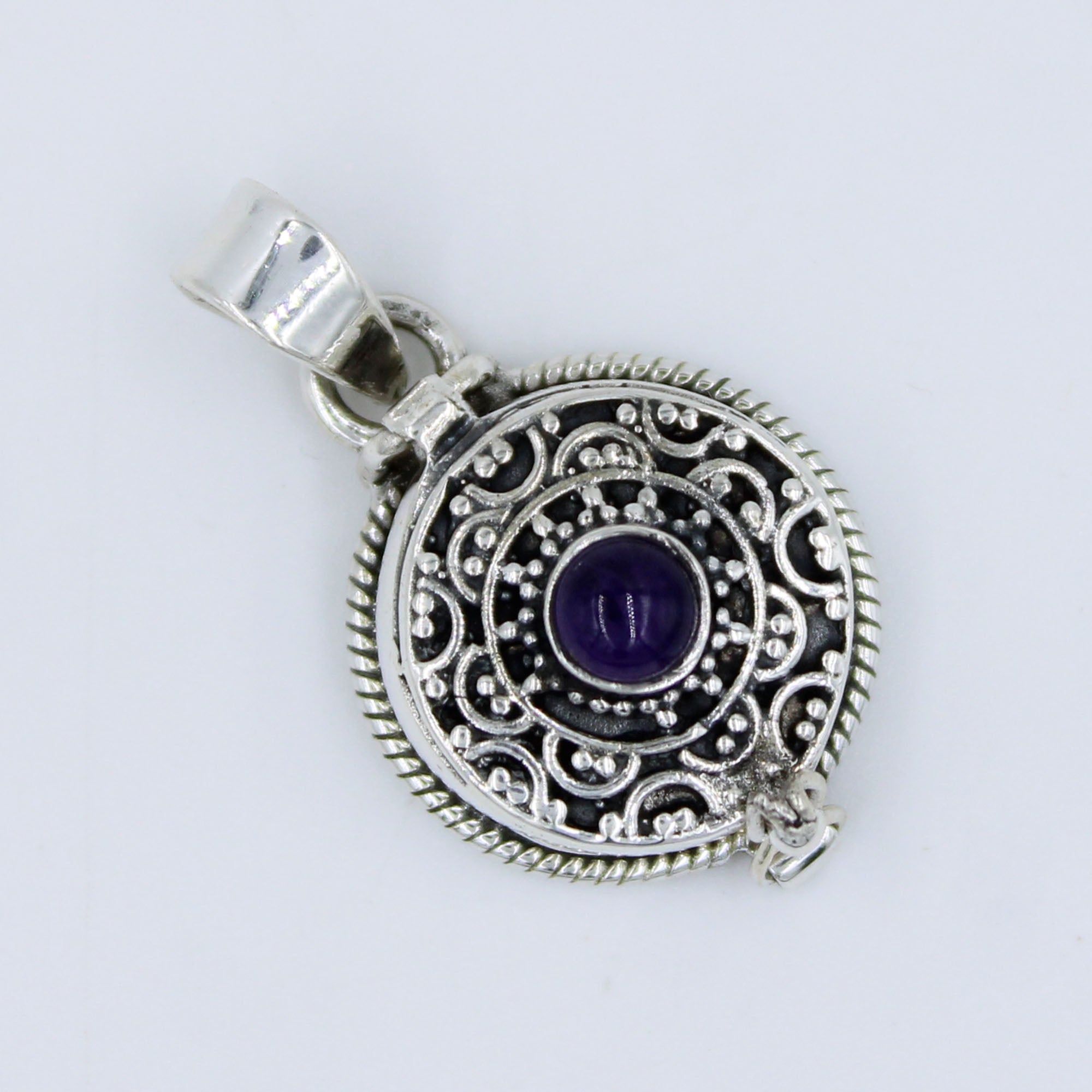 Amethyst Poison Box 925 Silver Vintage Pendant