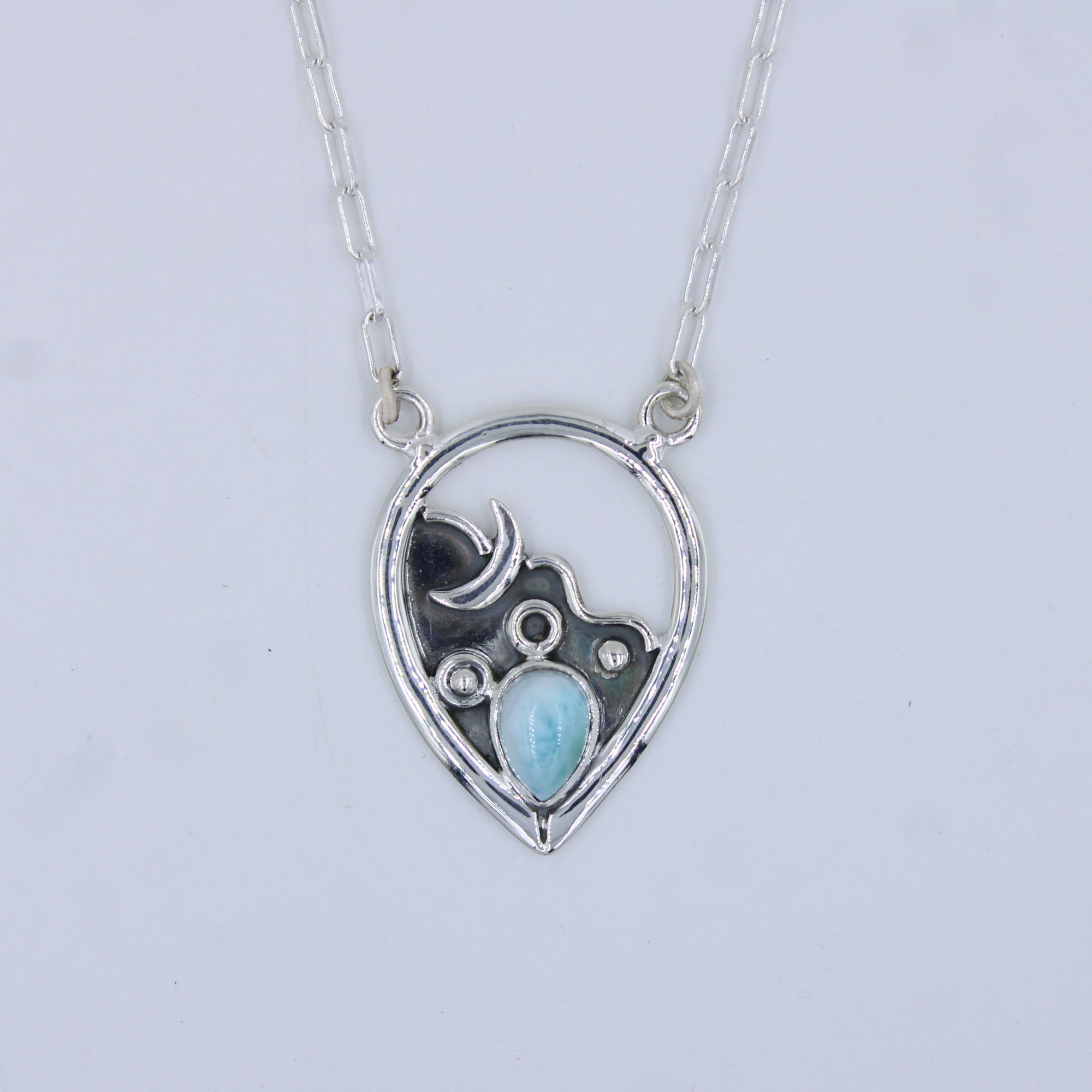 Natural Larimar 925 Silver Necklace