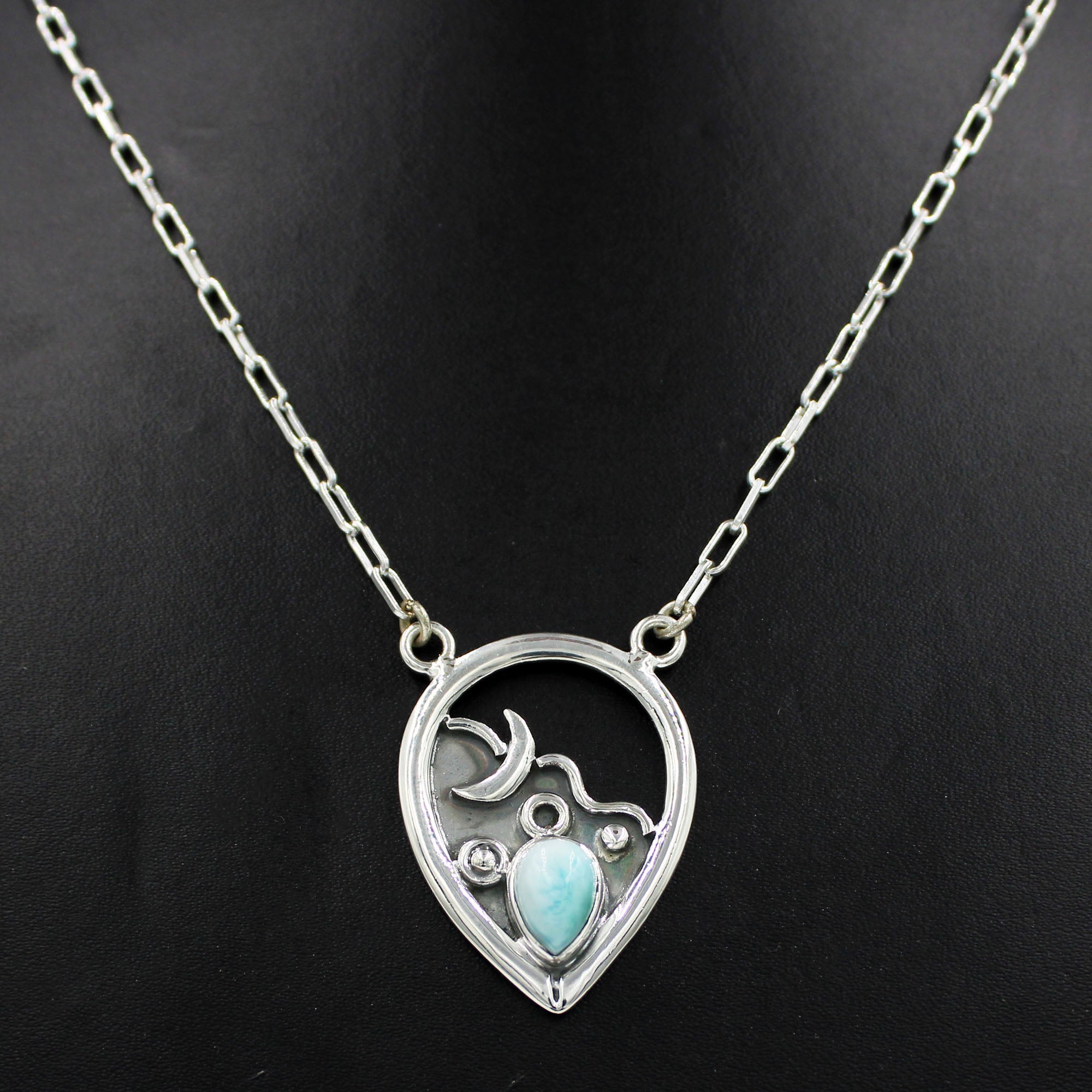 Natural Larimar 925 Silver Necklace