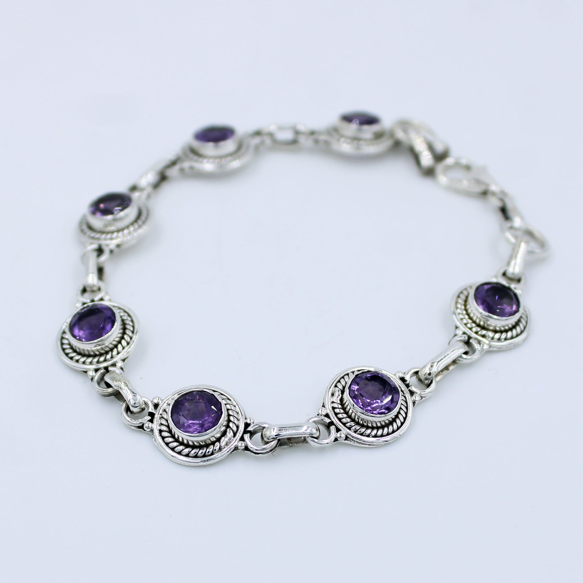 Round Cut Amethyst 925 Silver Jewelry Bracelet