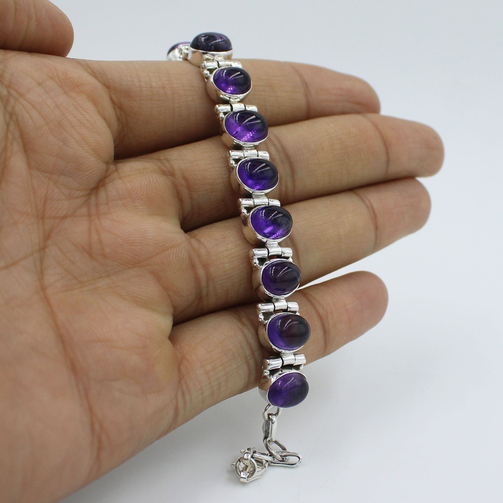 Purple Amethyst 925 Sterling Silver Handmade Bracelet