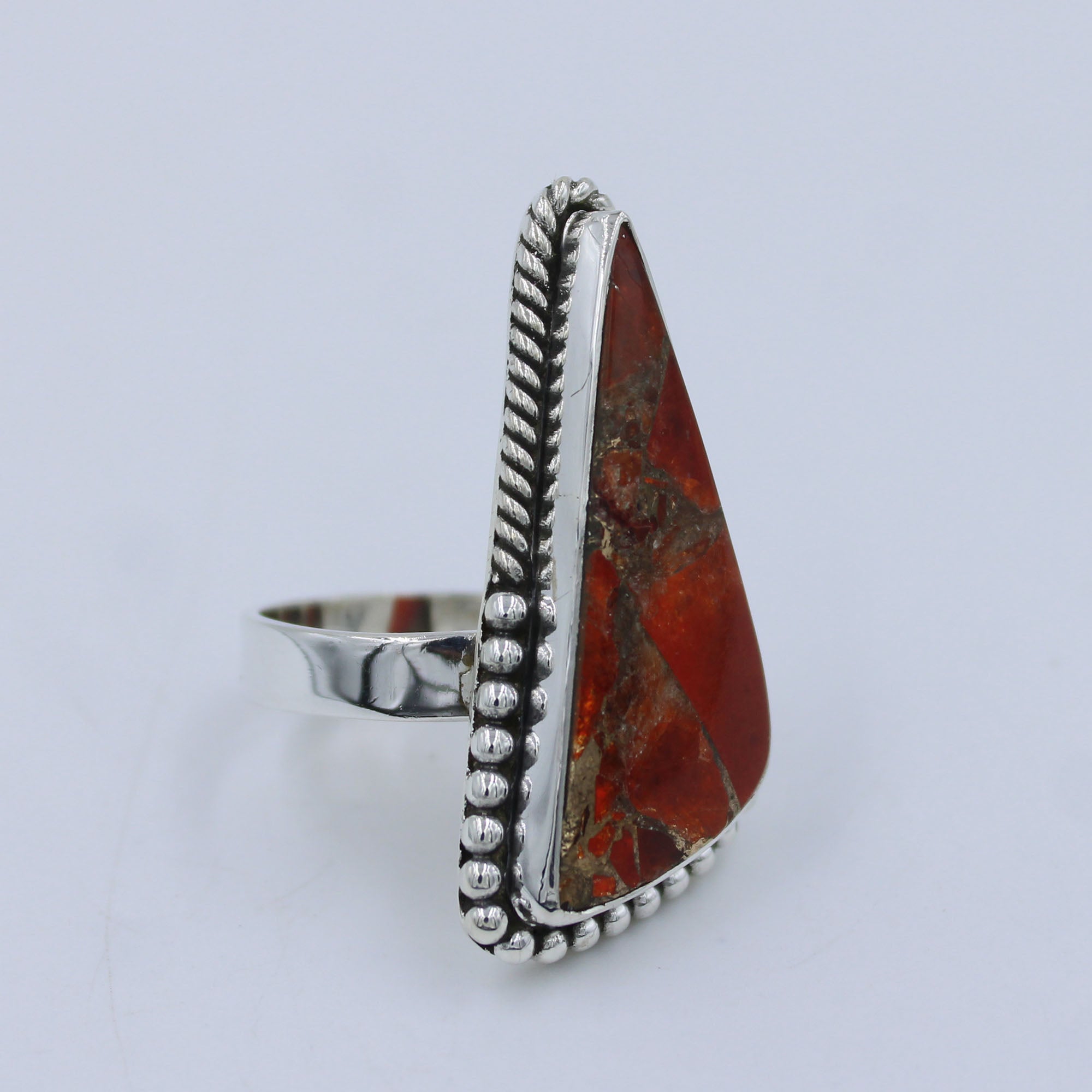 Natural Sunstone Copper 925 Silver Handmade Ring