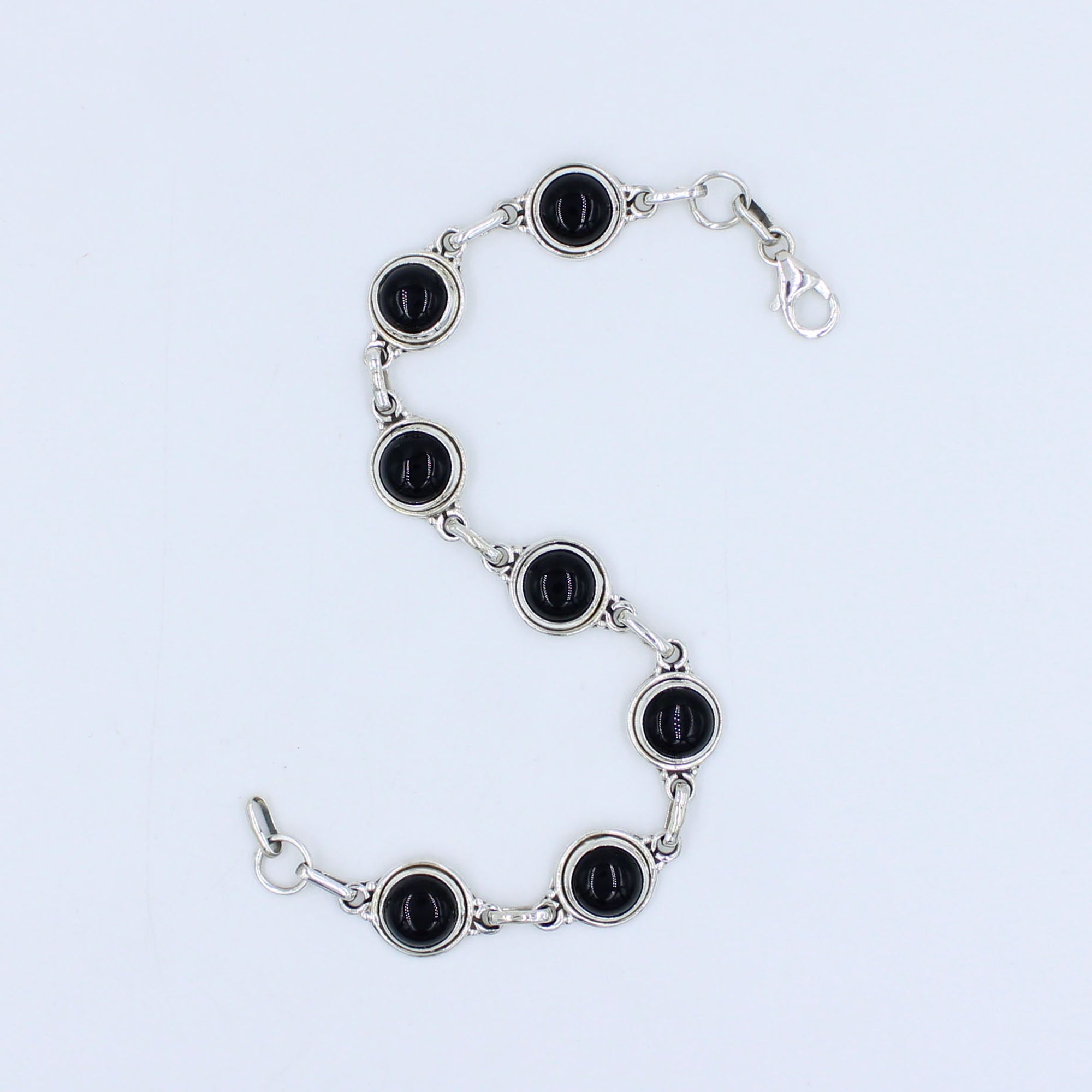 Natural Black Onyx 925 Silver Jewelry Bracelet