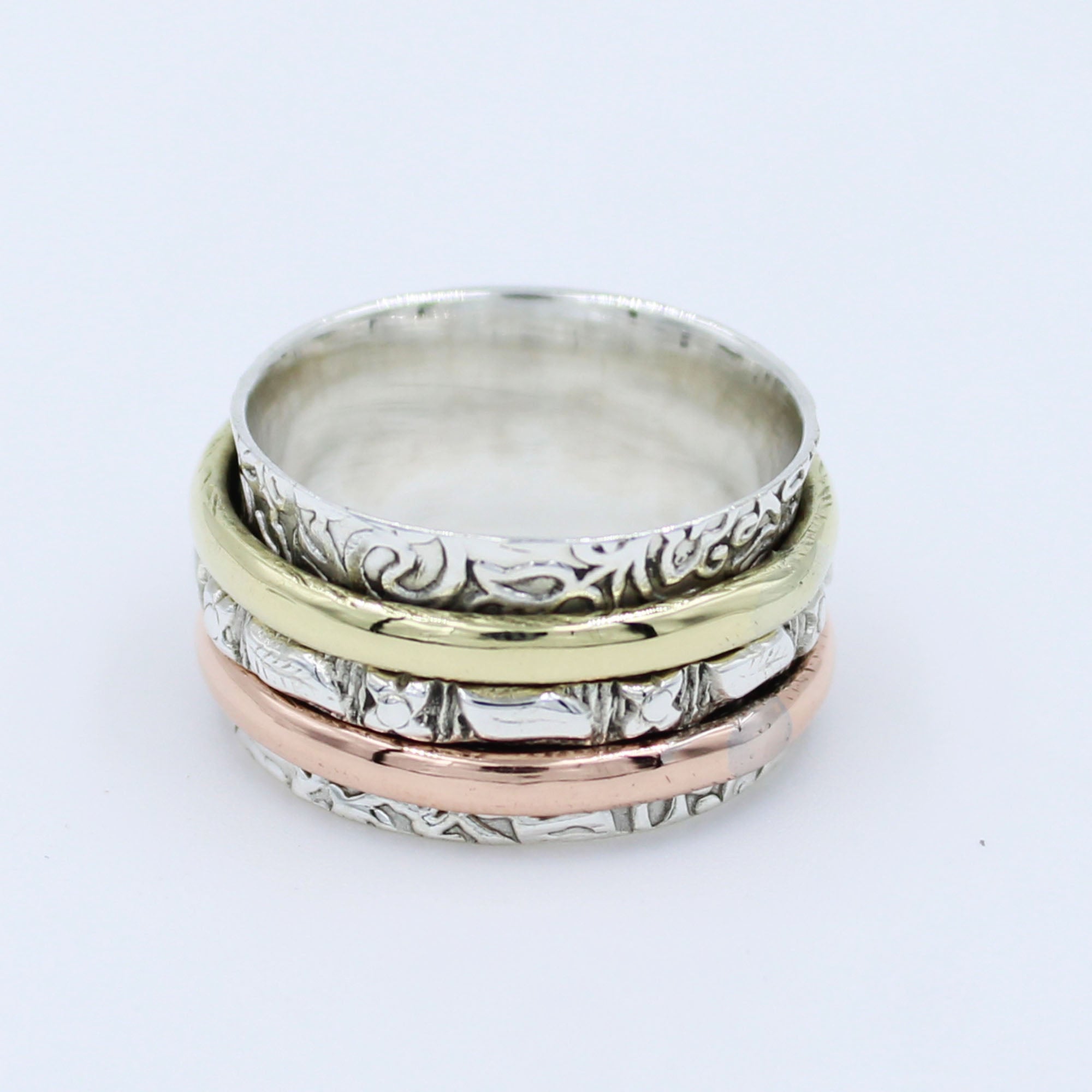 Three Tone Band 925 Silver Ring