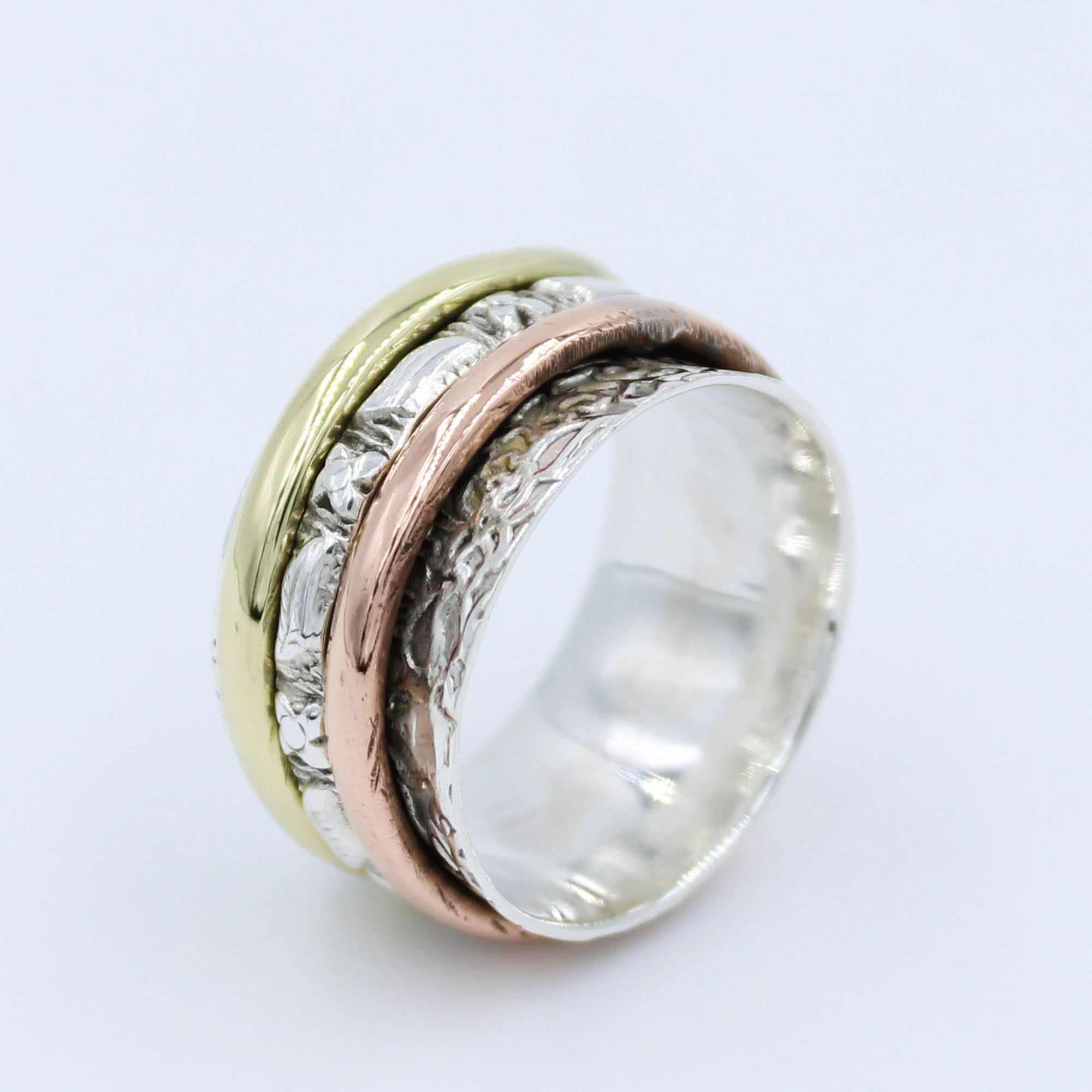 Three Tone Band 925 Silver Ring