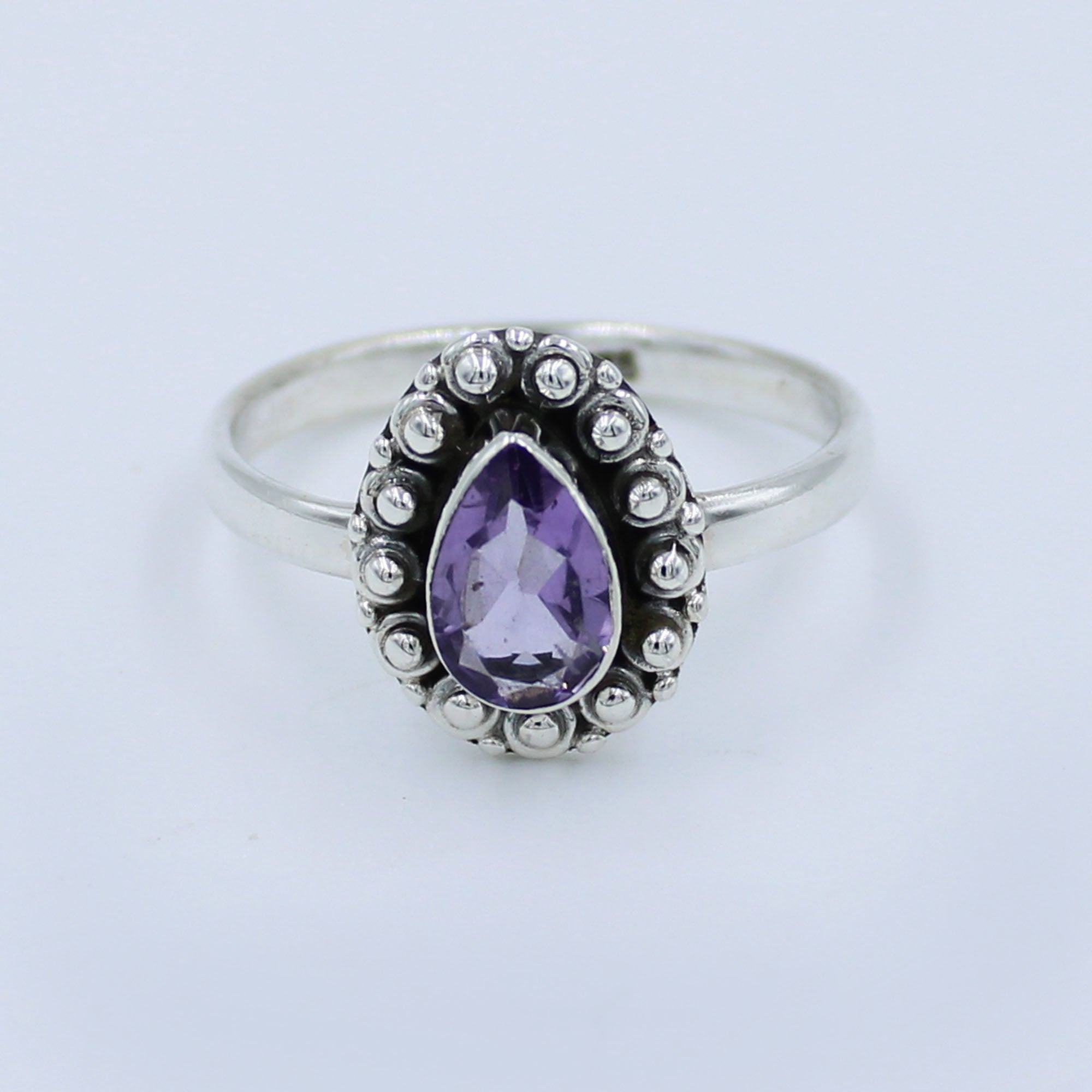 Pear Cut Amethyst Silver Ring