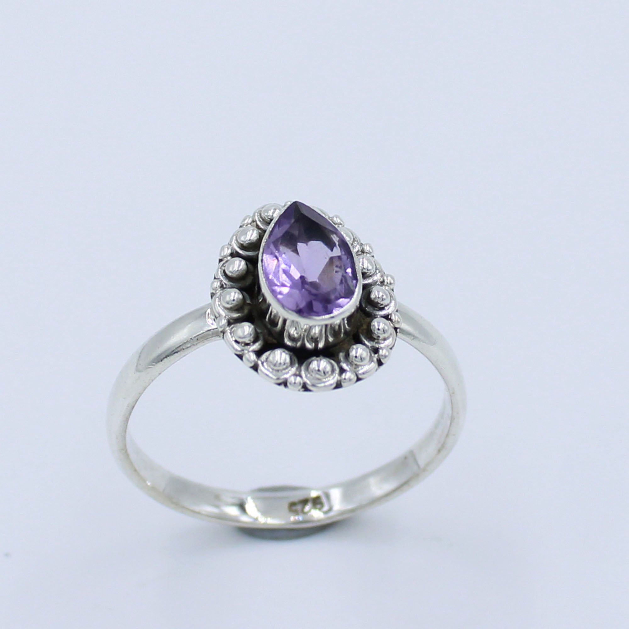 Pear Cut Amethyst Silver Ring