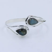 Pear Labradorite Sterling Silver Cuff Bangle - Adjustable Size