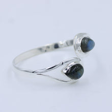 Pear Labradorite Sterling Silver Cuff Bangle - Adjustable Size