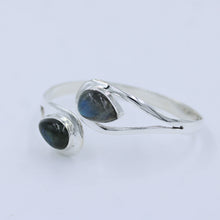 Pear Labradorite Sterling Silver Cuff Bangle - Adjustable Size