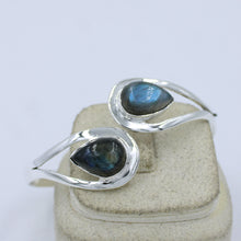 Pear Labradorite Sterling Silver Cuff Bangle - Adjustable Size