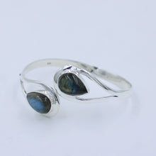 Pear Labradorite Sterling Silver Cuff Bangle - Adjustable Size
