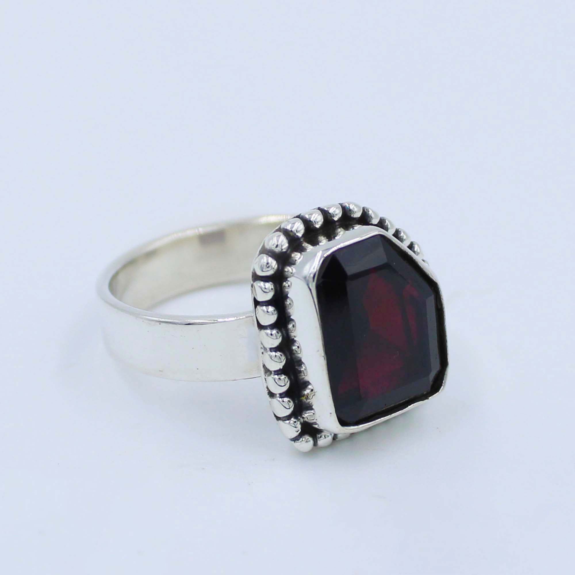 Fancy Cut Garnet Gemstone Sterling Silver Ring