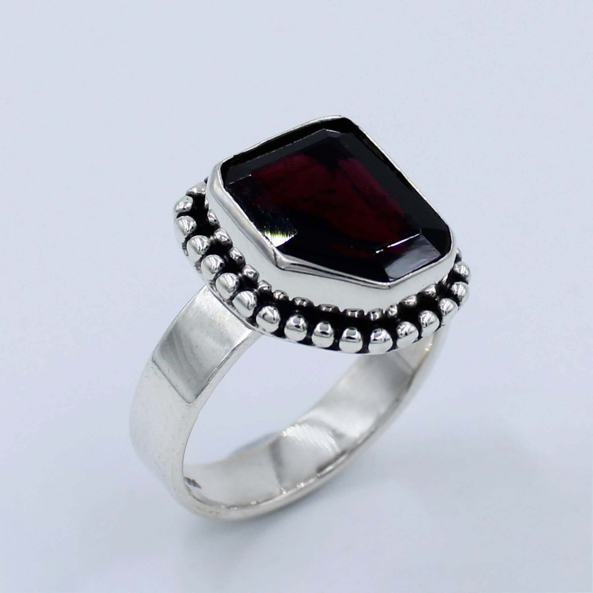 Fancy Cut Garnet Gemstone Sterling Silver Ring