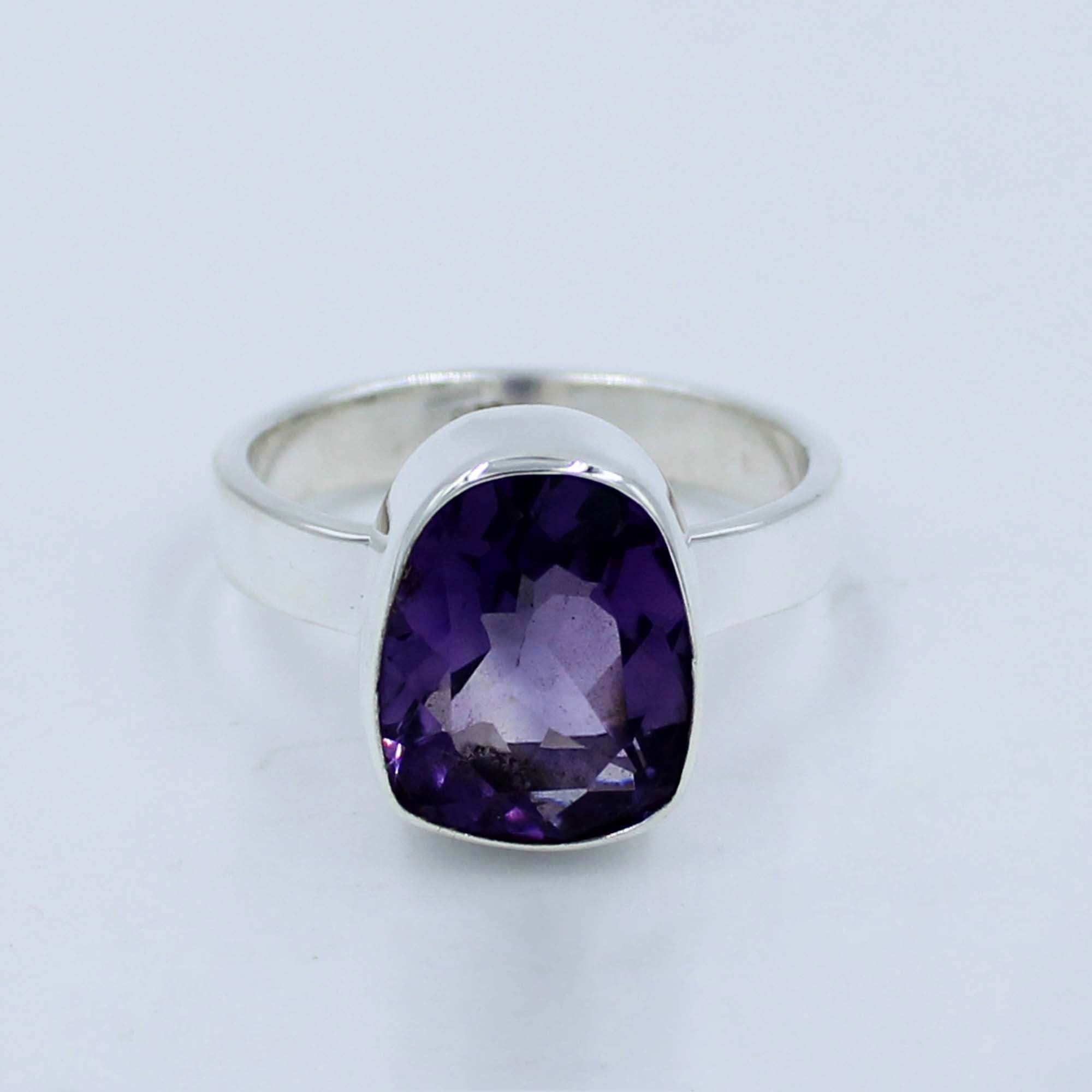 Purple Amethyst Cut Stone Silver Ring