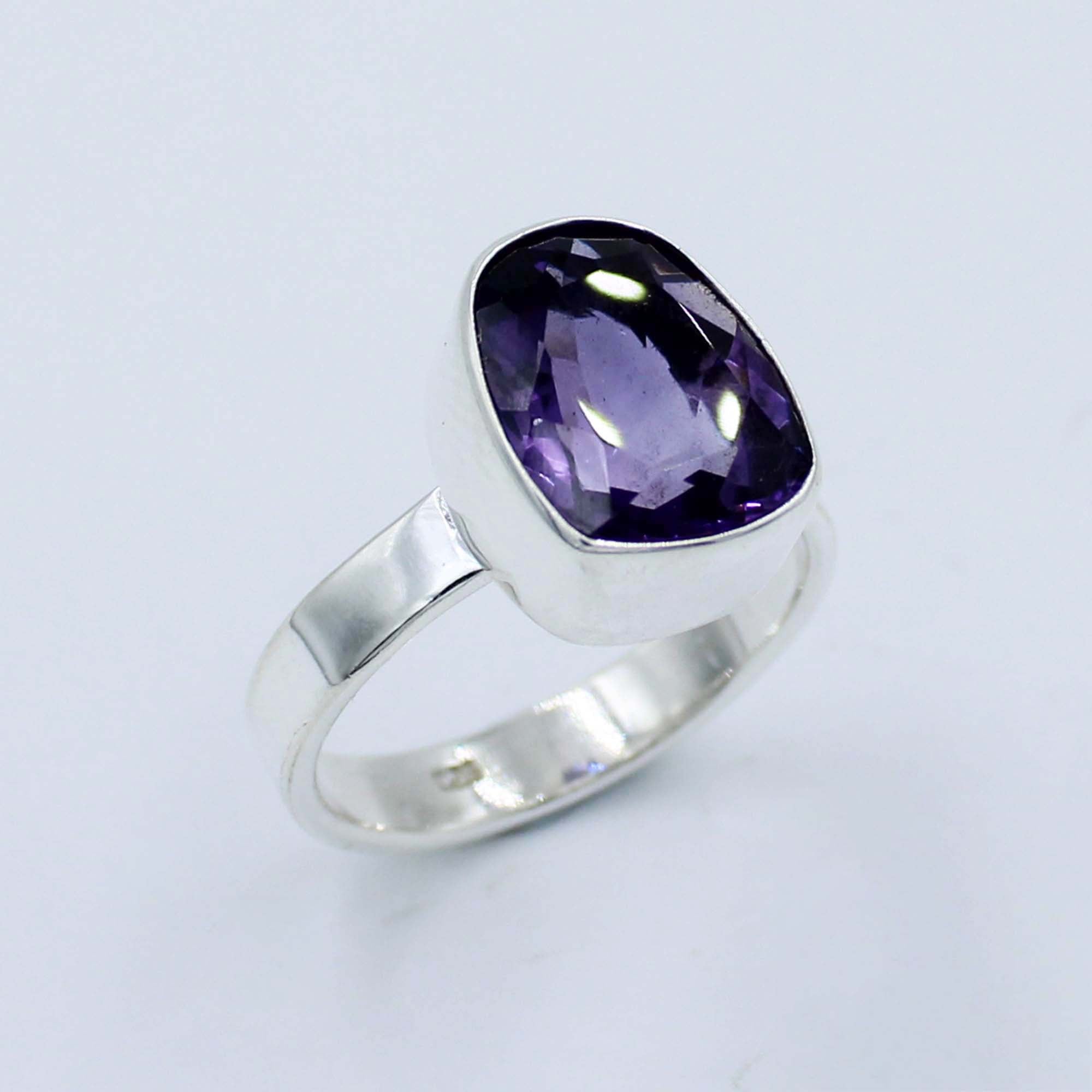 Purple Amethyst Cut Stone Silver Ring