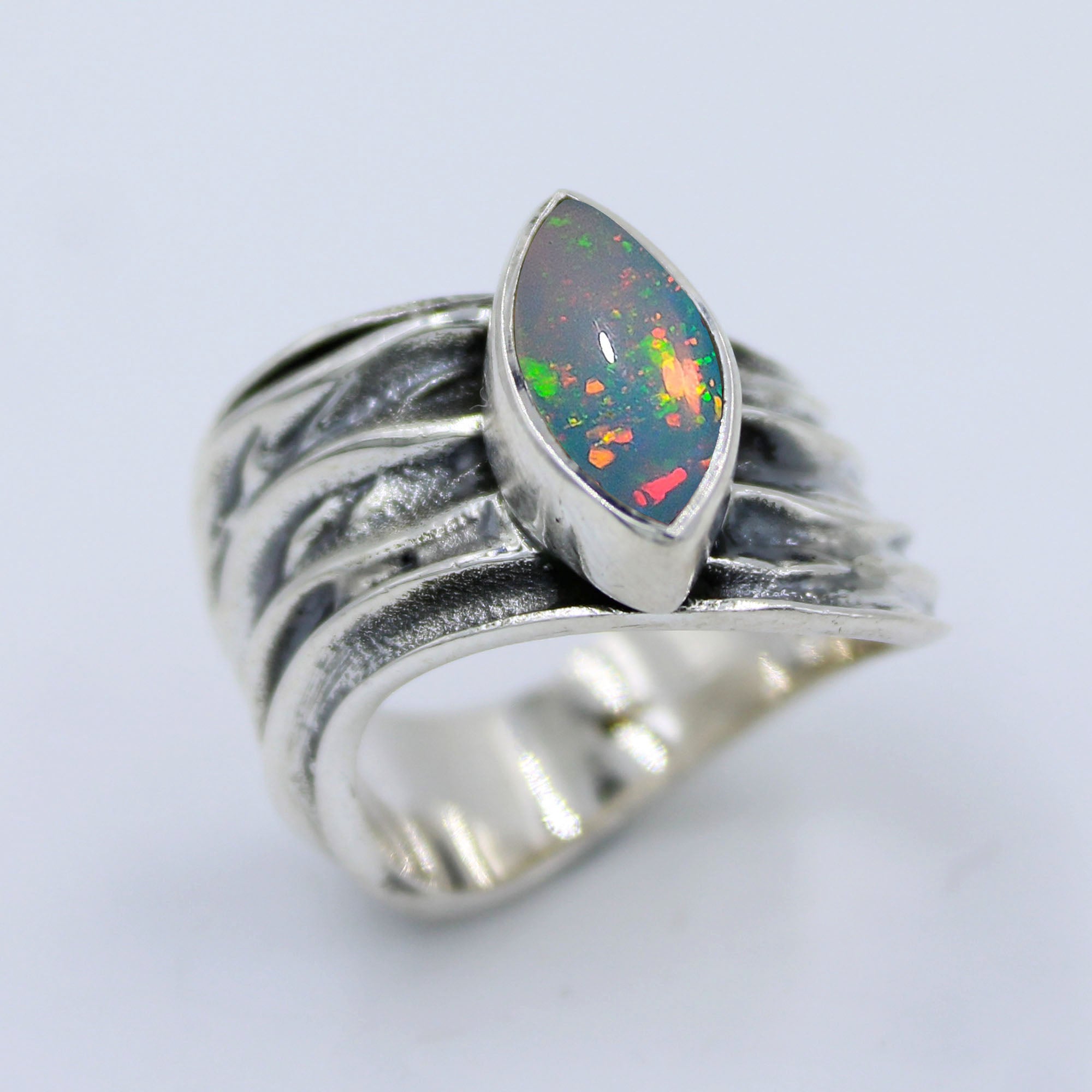 Ethiopian Opal Stone 925 Sterling Silver Designer Ring