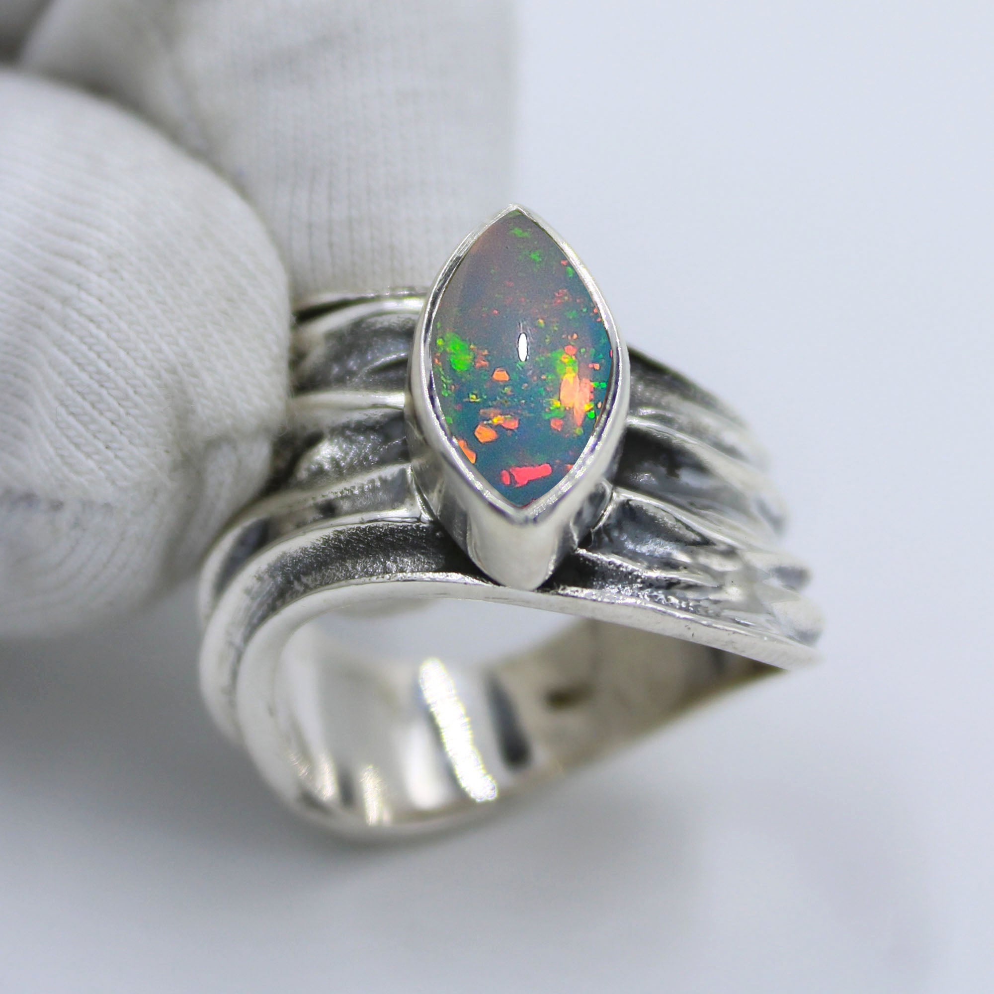 Ethiopian Opal Stone 925 Sterling Silver Designer Ring