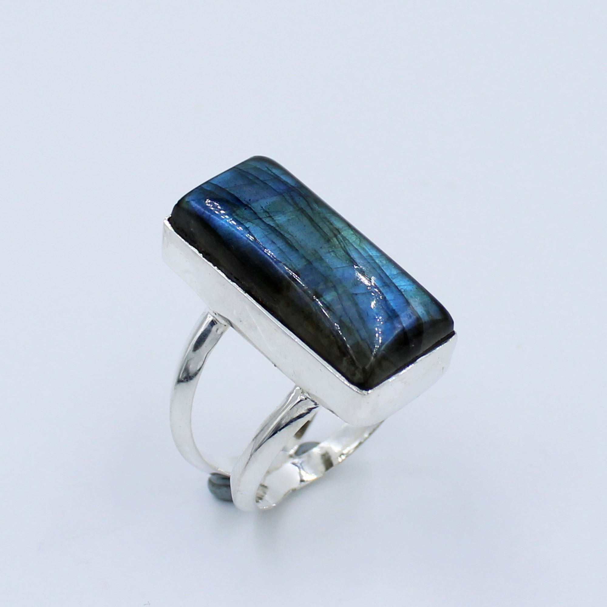 Natural Blue Labradorite 925 Silver Handmade Band Ring