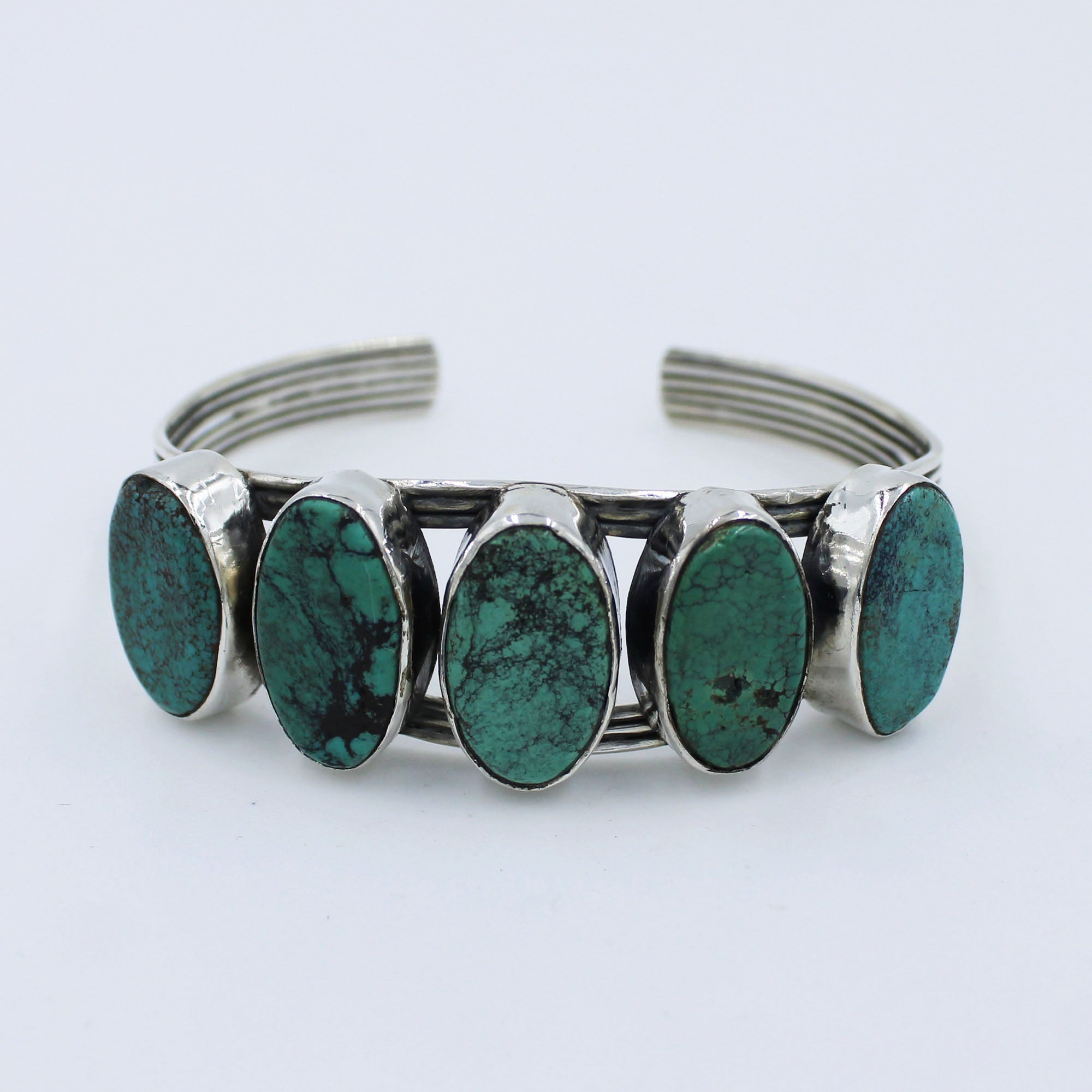 Natural Turquoise Cluster Stone 925 Silver Bangle