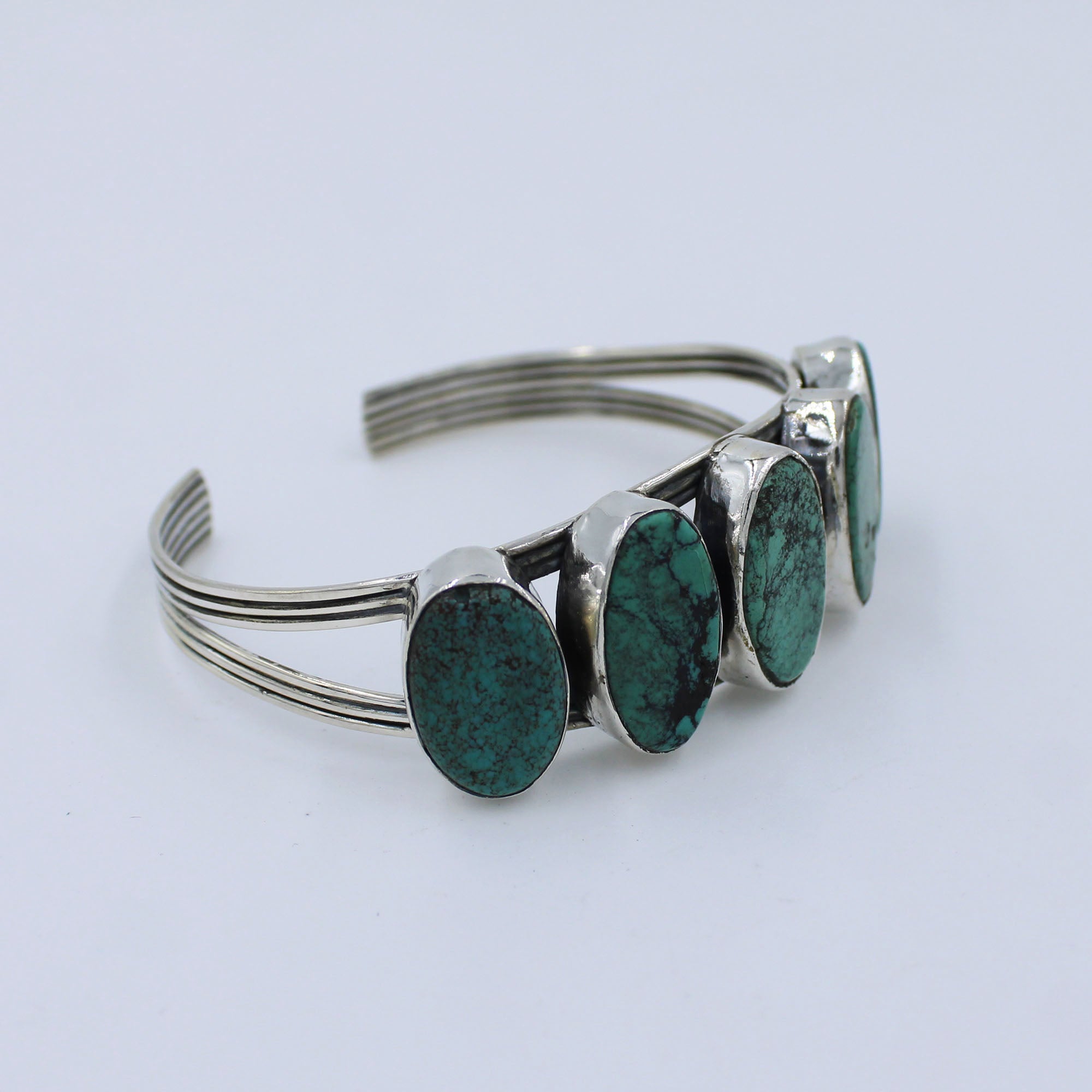 Natural Turquoise Cluster Stone 925 Silver Bangle