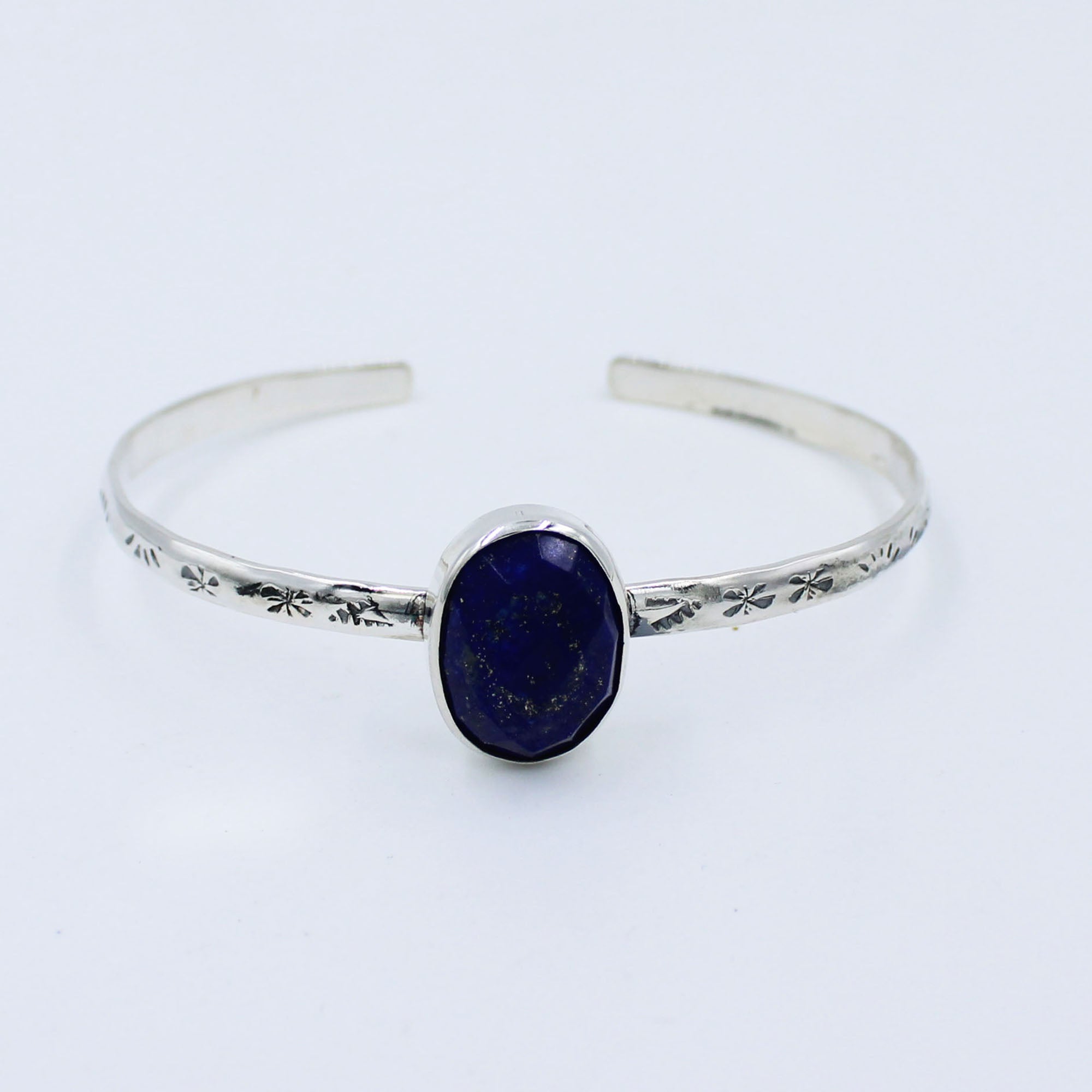 Faceted Lapis Lazuli 925 Sterling Silver Bangle