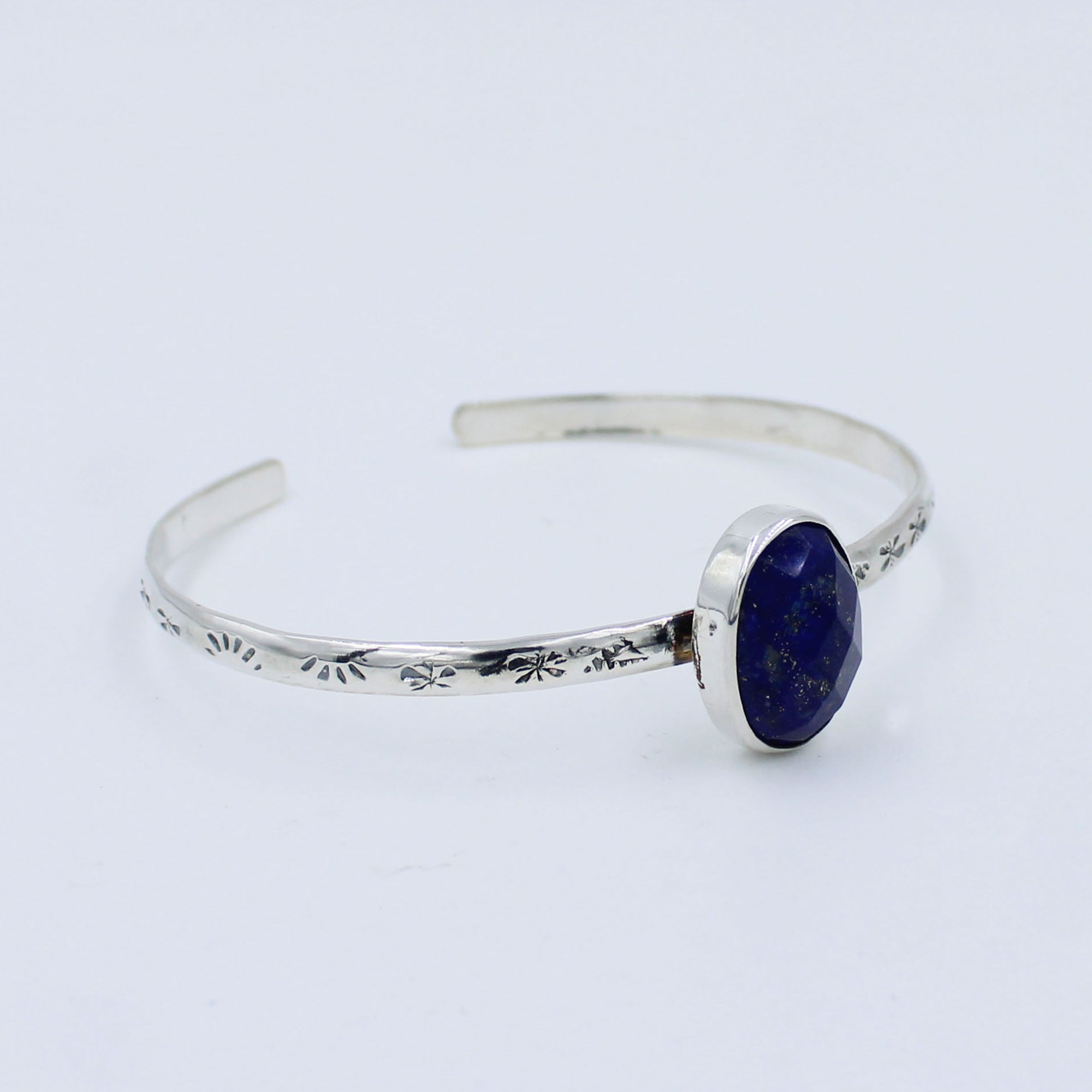 Faceted Lapis Lazuli 925 Sterling Silver Bangle