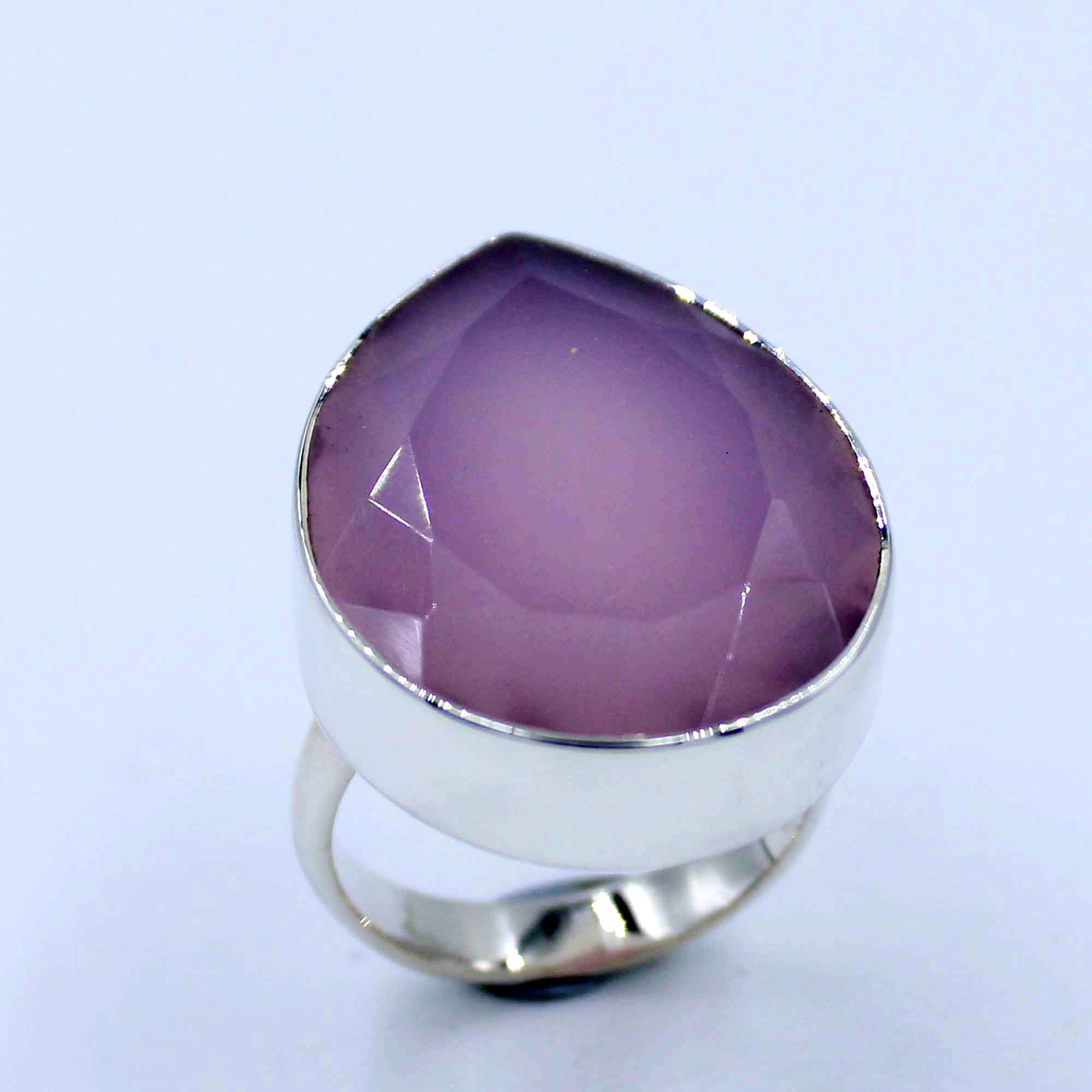 Pear Cut Rose Quartz Sterling Silver Ring