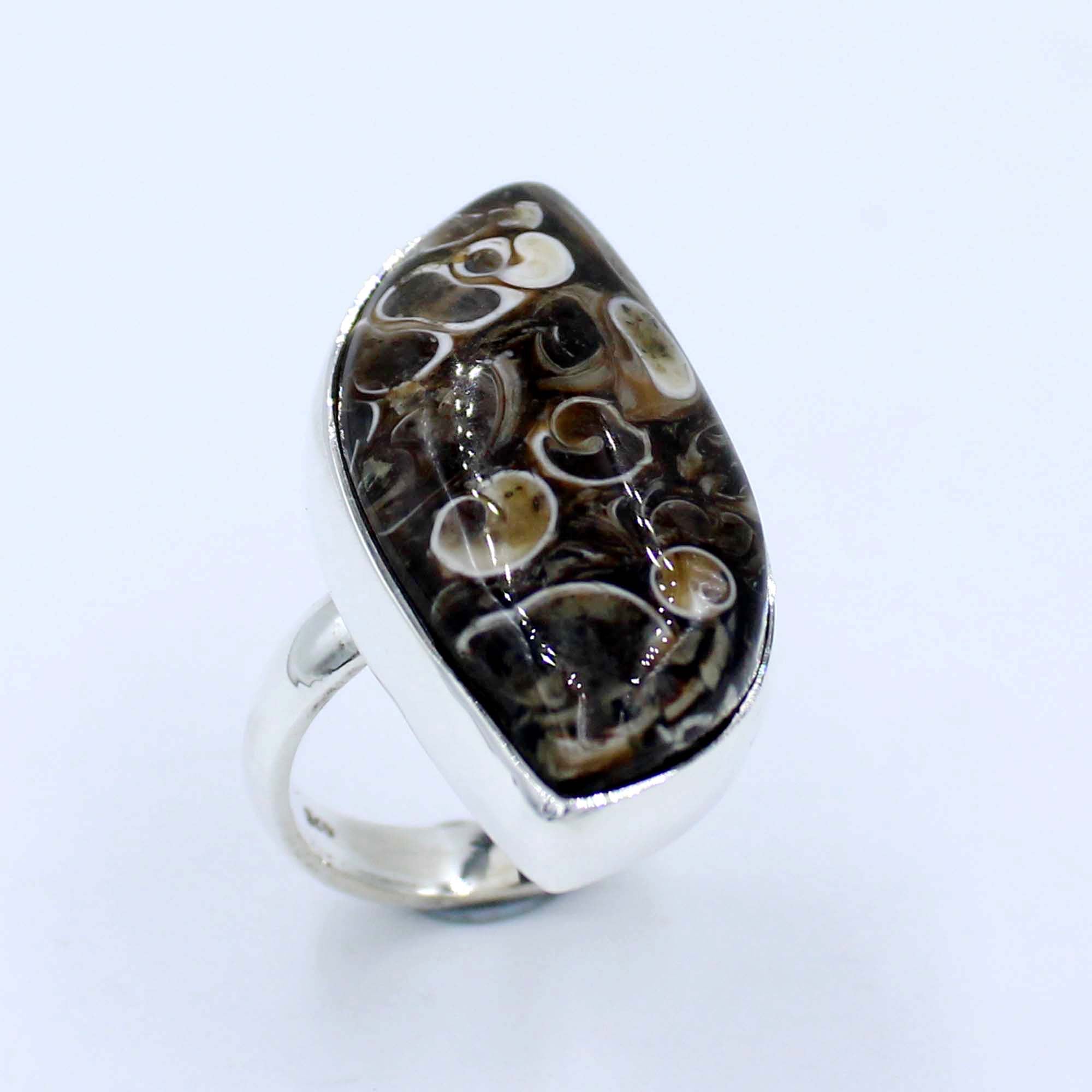 Fancy Turritella Agate 925 Silver Ring