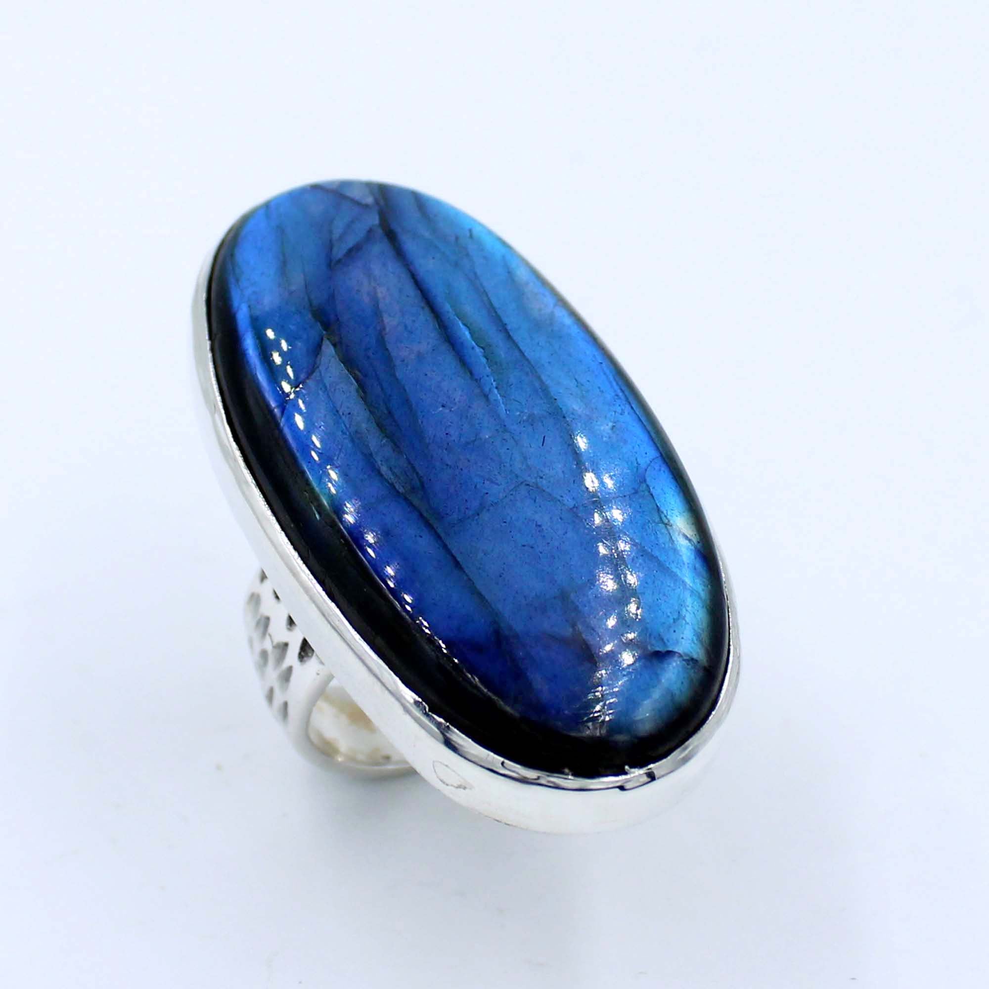 Blue Labradorite Ring Size 9 - Blue Labradorite Ring Sterling Silver