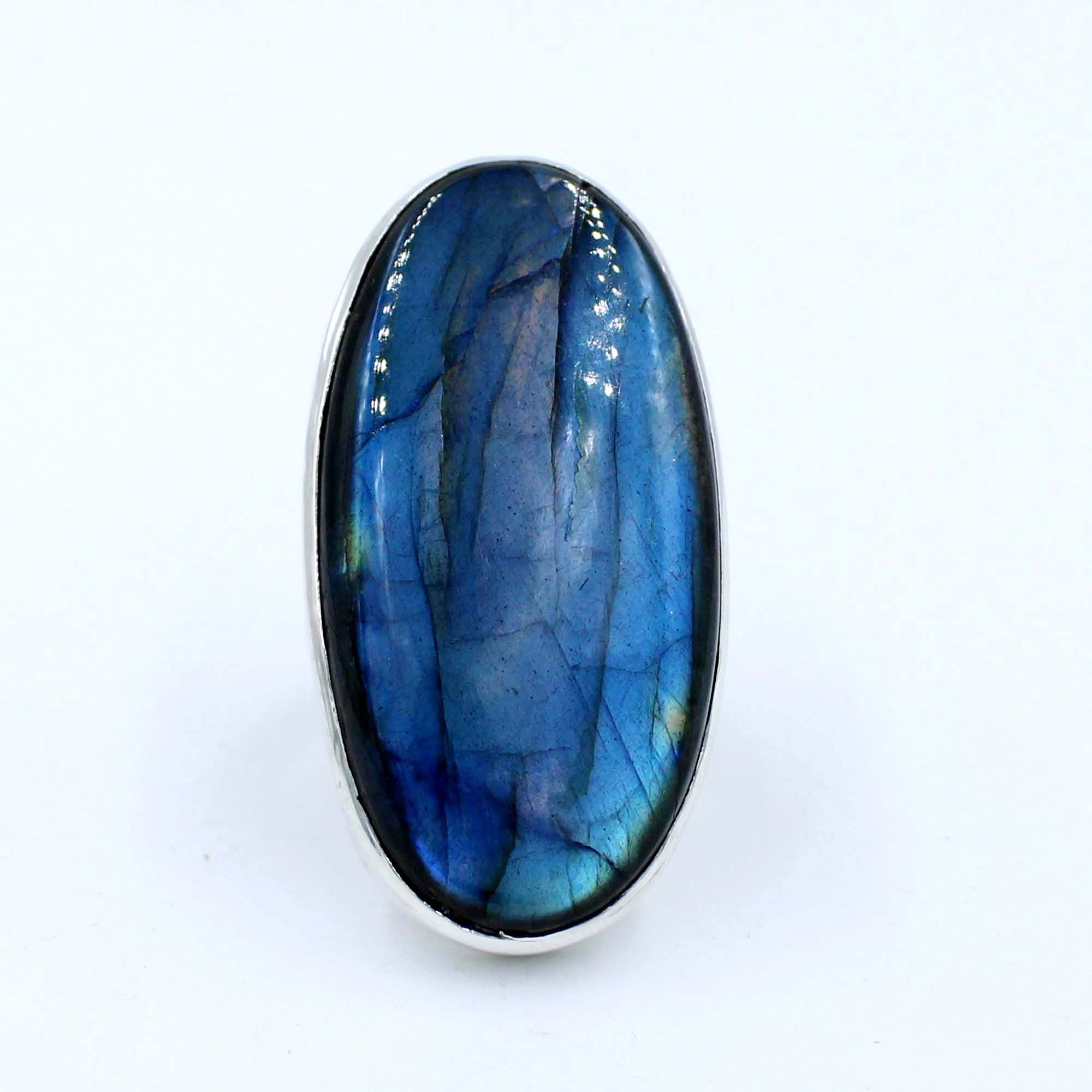 Blue Labradorite Ring Size 9 - Blue Labradorite Ring Sterling Silver