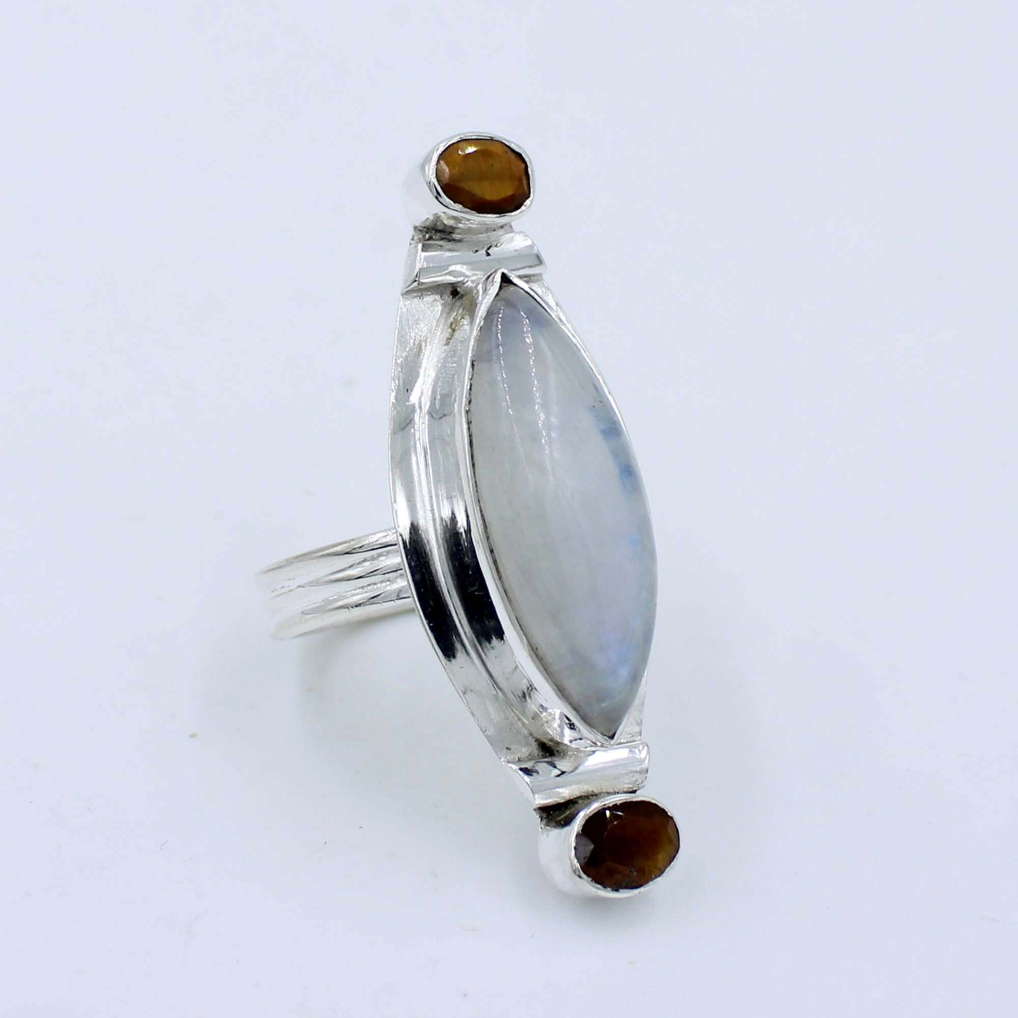 Moonstone and Tiger eye Silver Ring