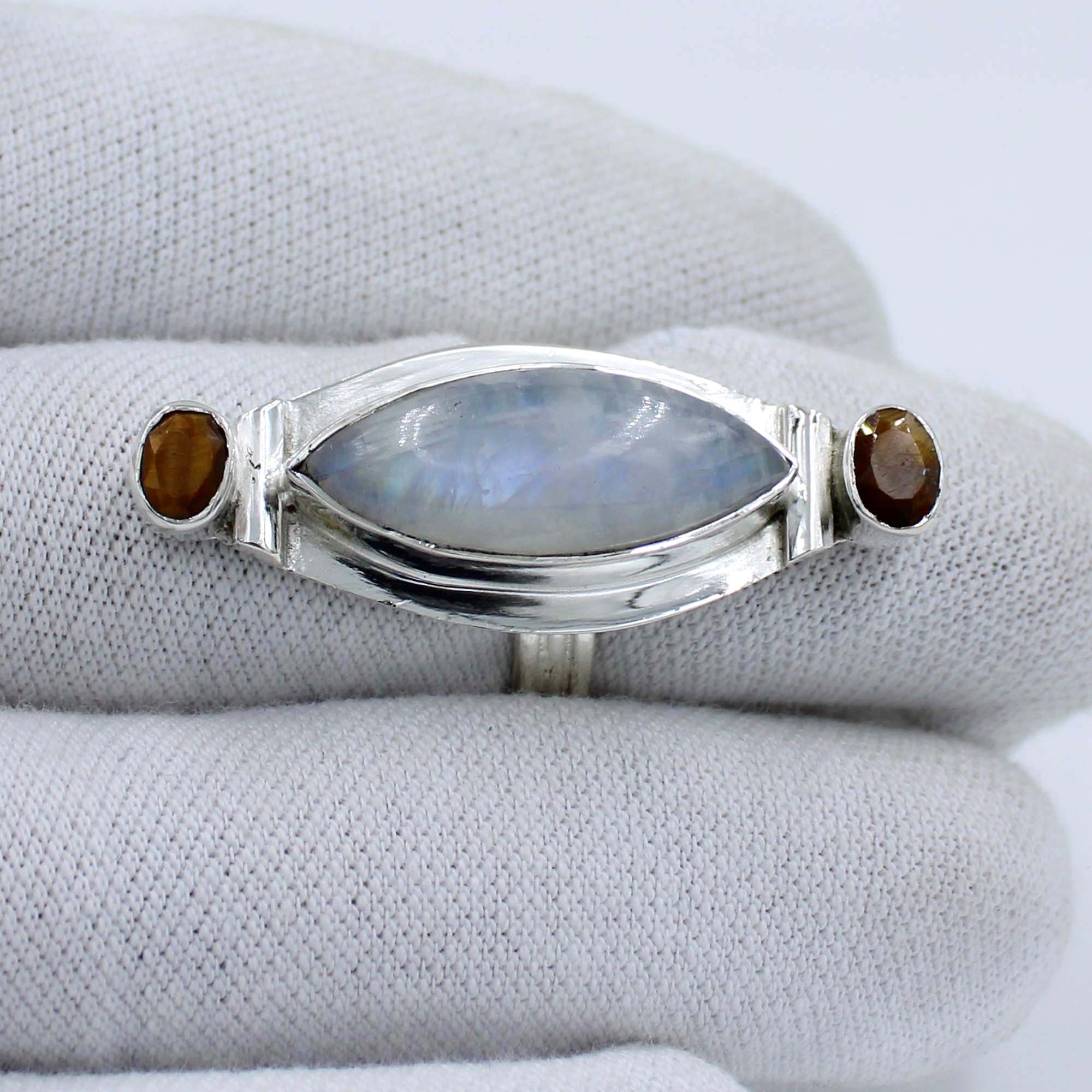 Moonstone and Tiger eye Silver Ring