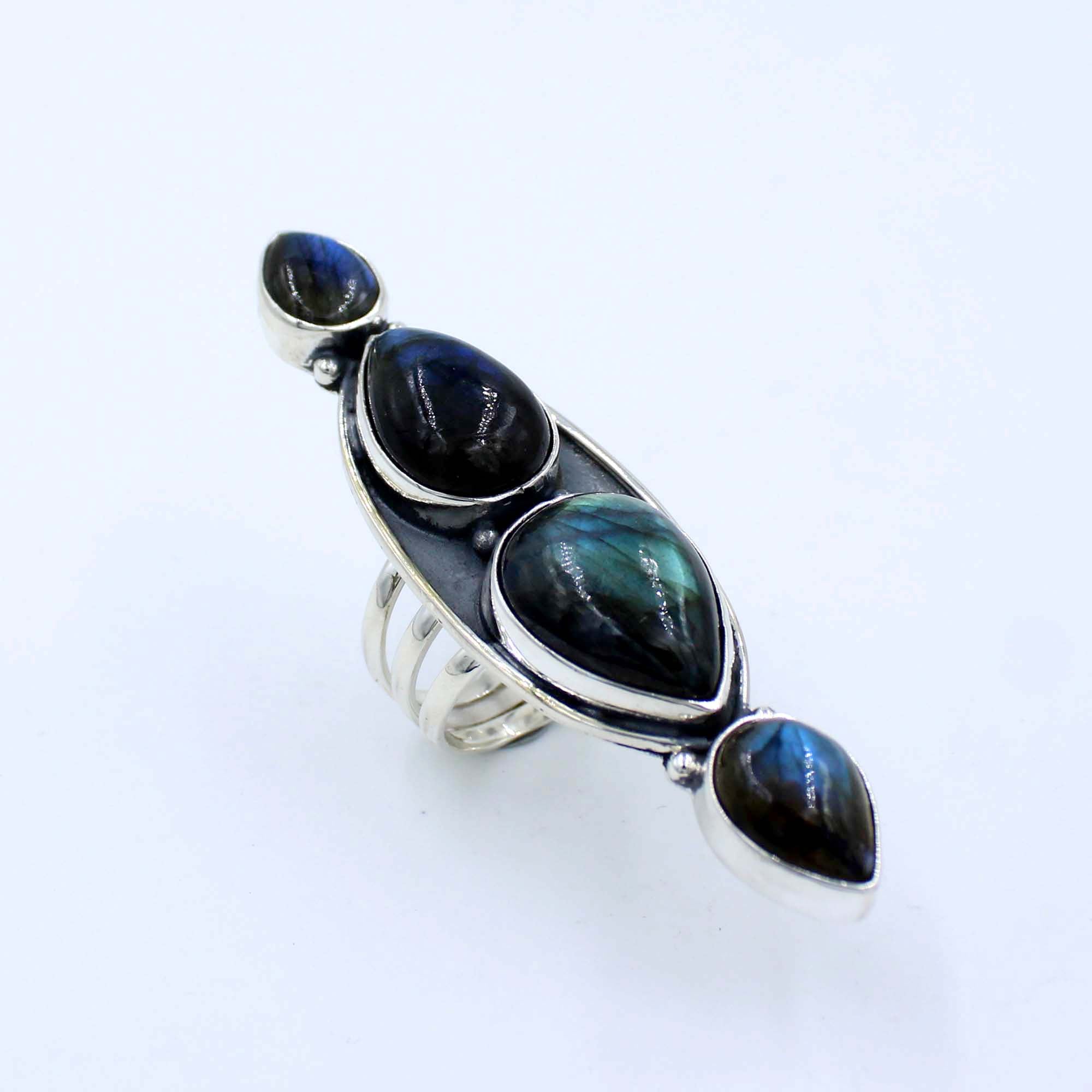 Large Labradorite Cluster Silver Ring