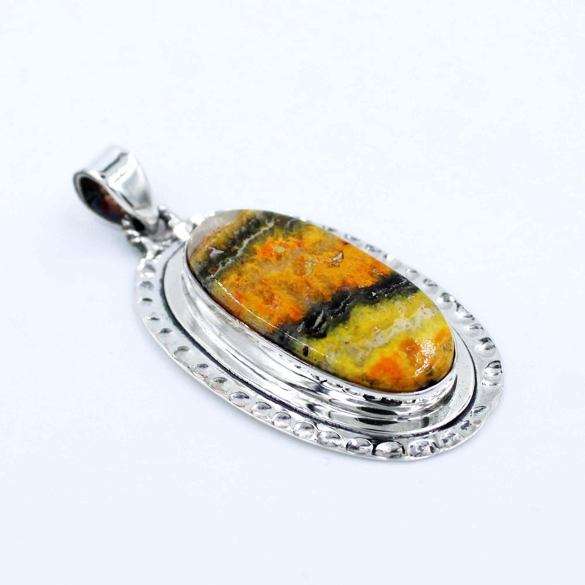 Bumble Bee Jasper Sterling Silver Textured Pendant