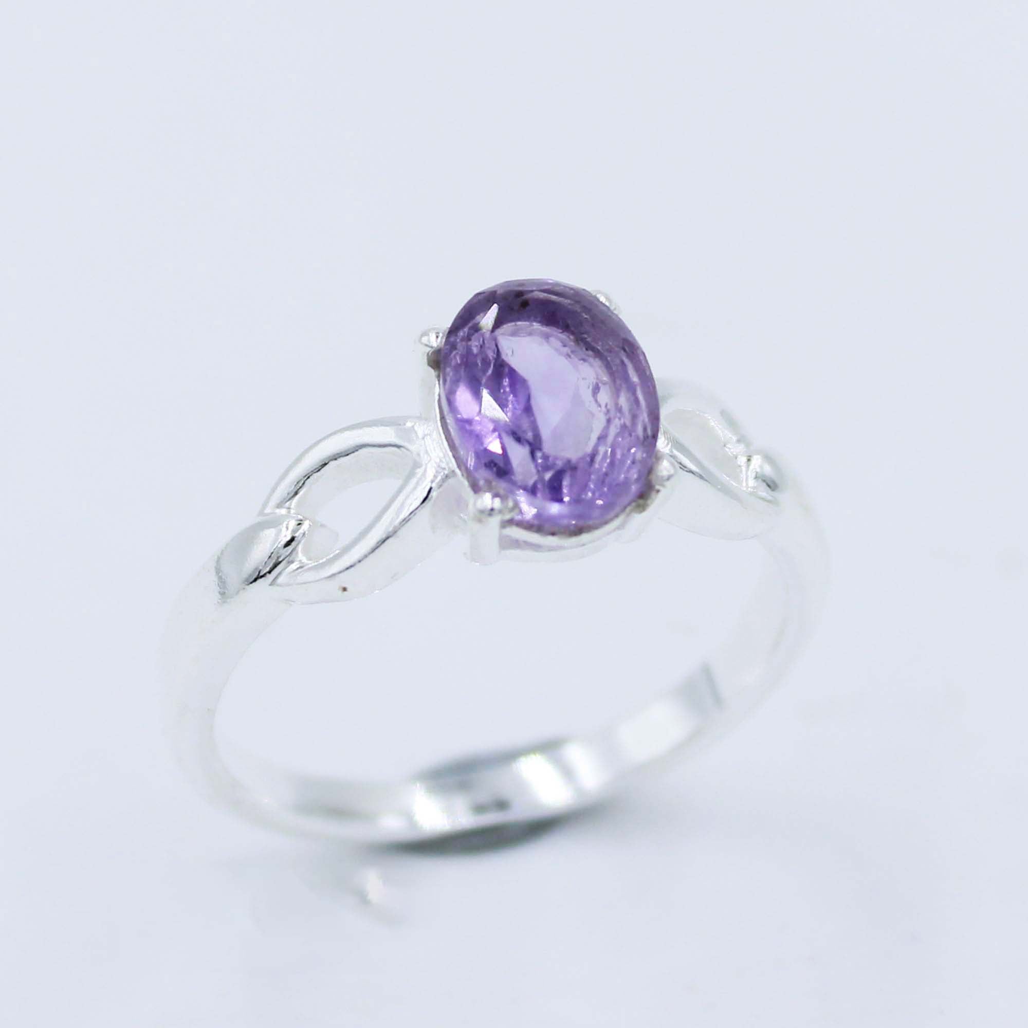 Faceted Oval Amethyst 925 Silver Ring