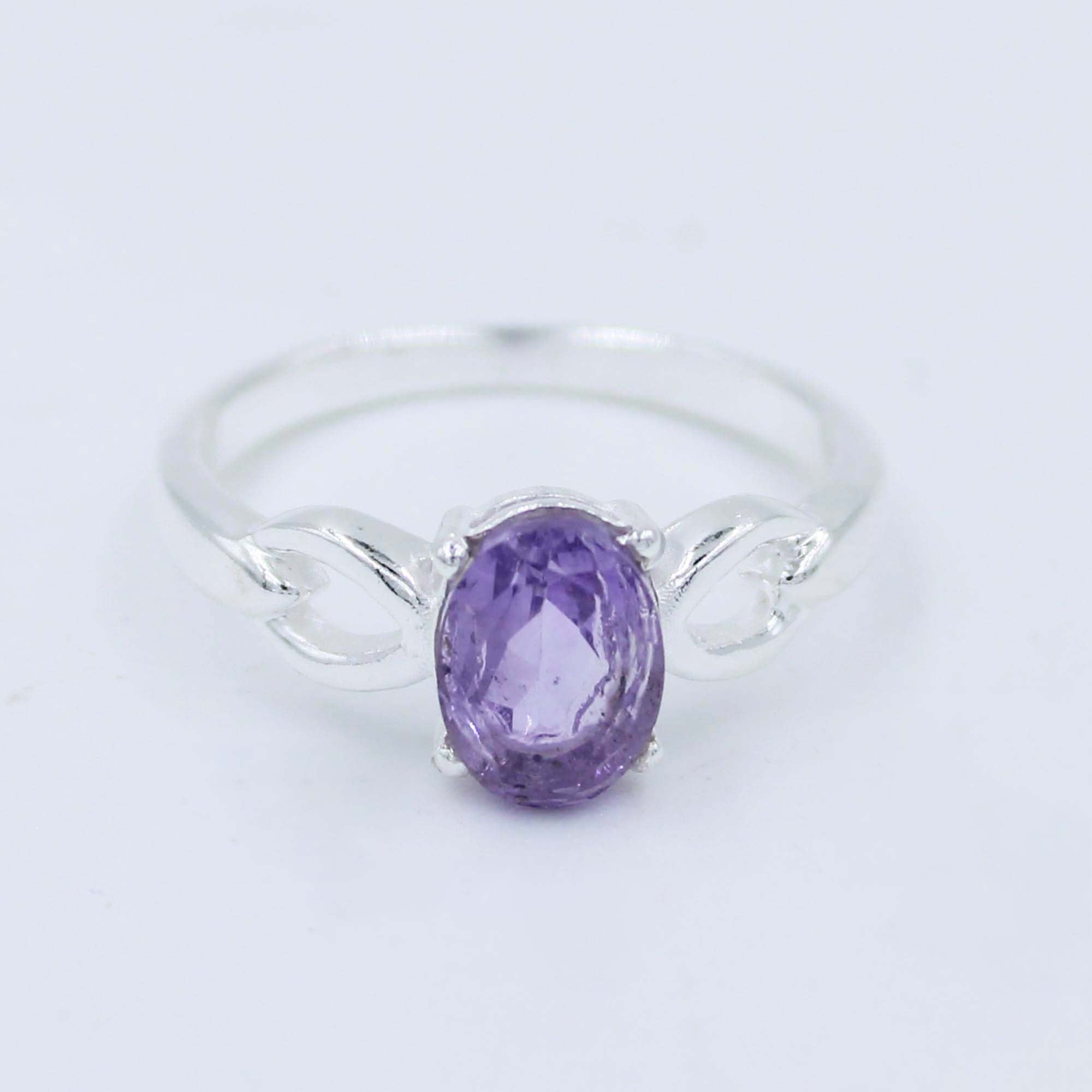 Faceted Oval Amethyst 925 Silver Ring