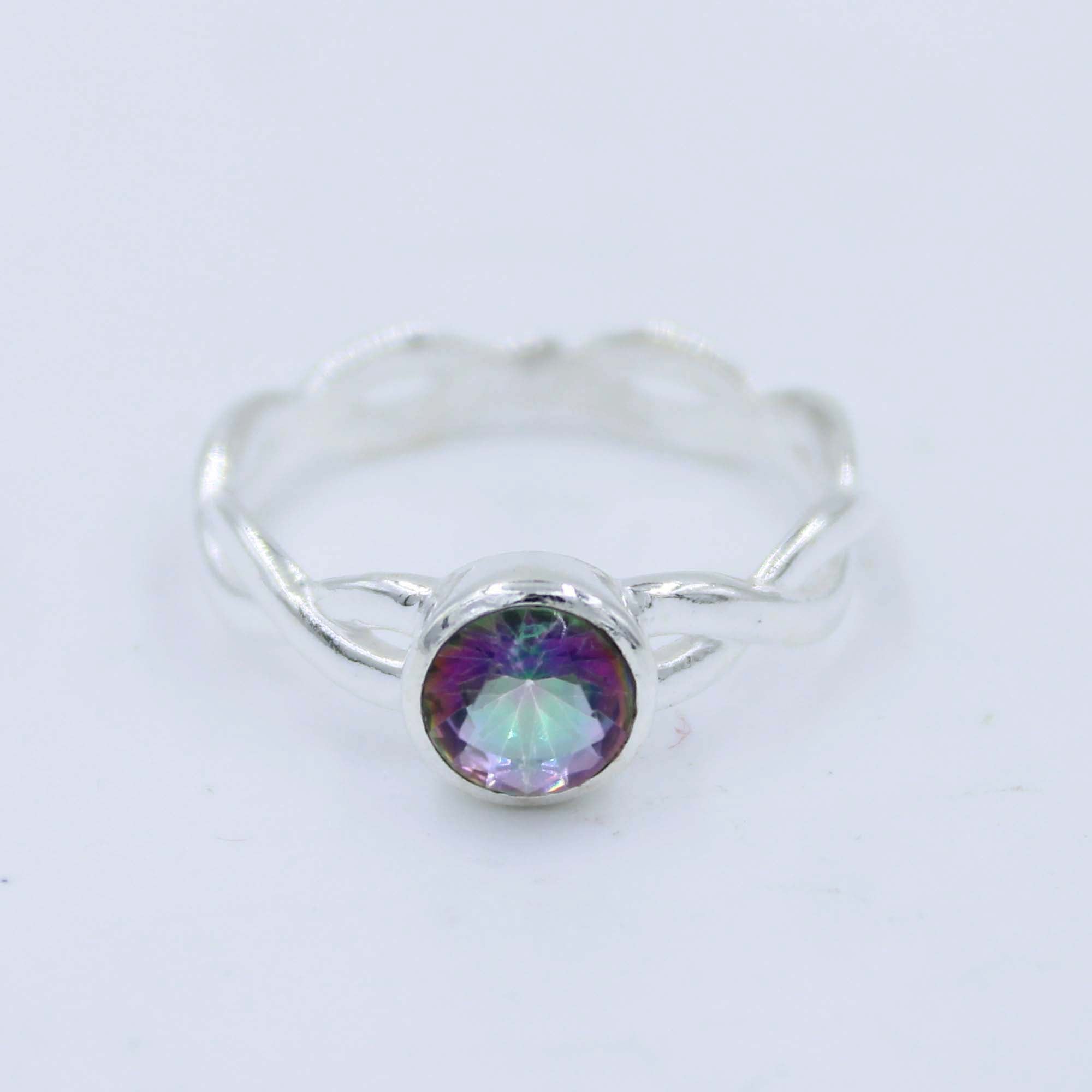 Mystic Quartz Gemstone 925 Silver Zig Zag Band Ring